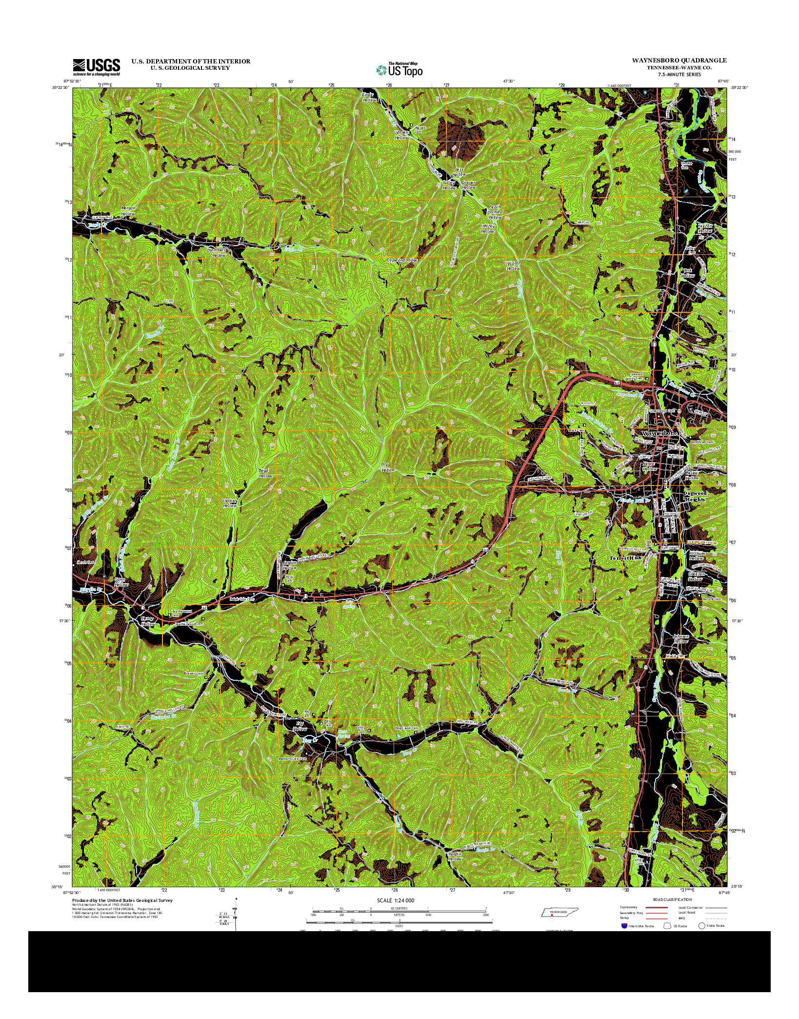 USGS US TOPO 7.5-MINUTE MAP FOR WAYNESBORO, TN 2013