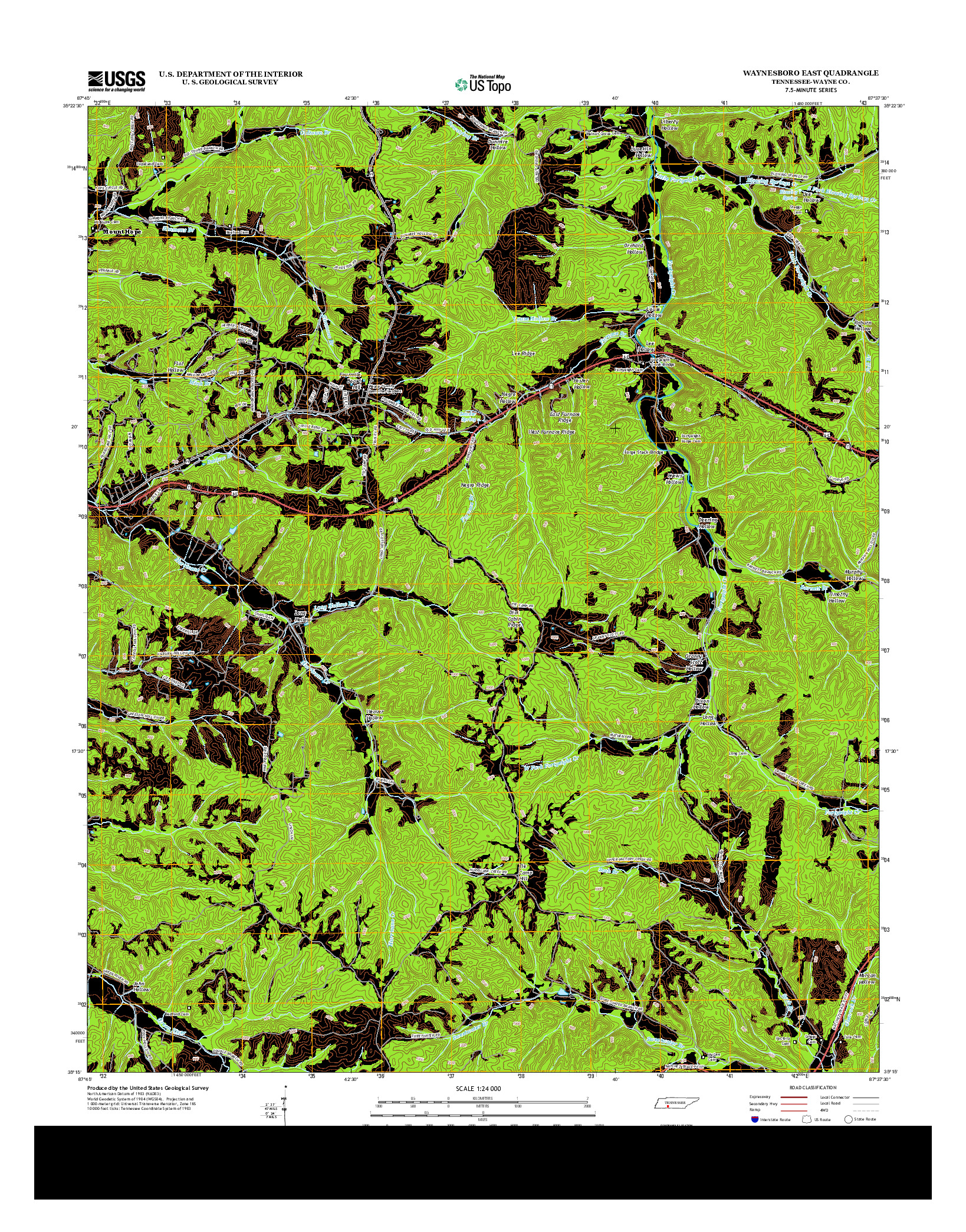 USGS US TOPO 7.5-MINUTE MAP FOR WAYNESBORO EAST, TN 2013