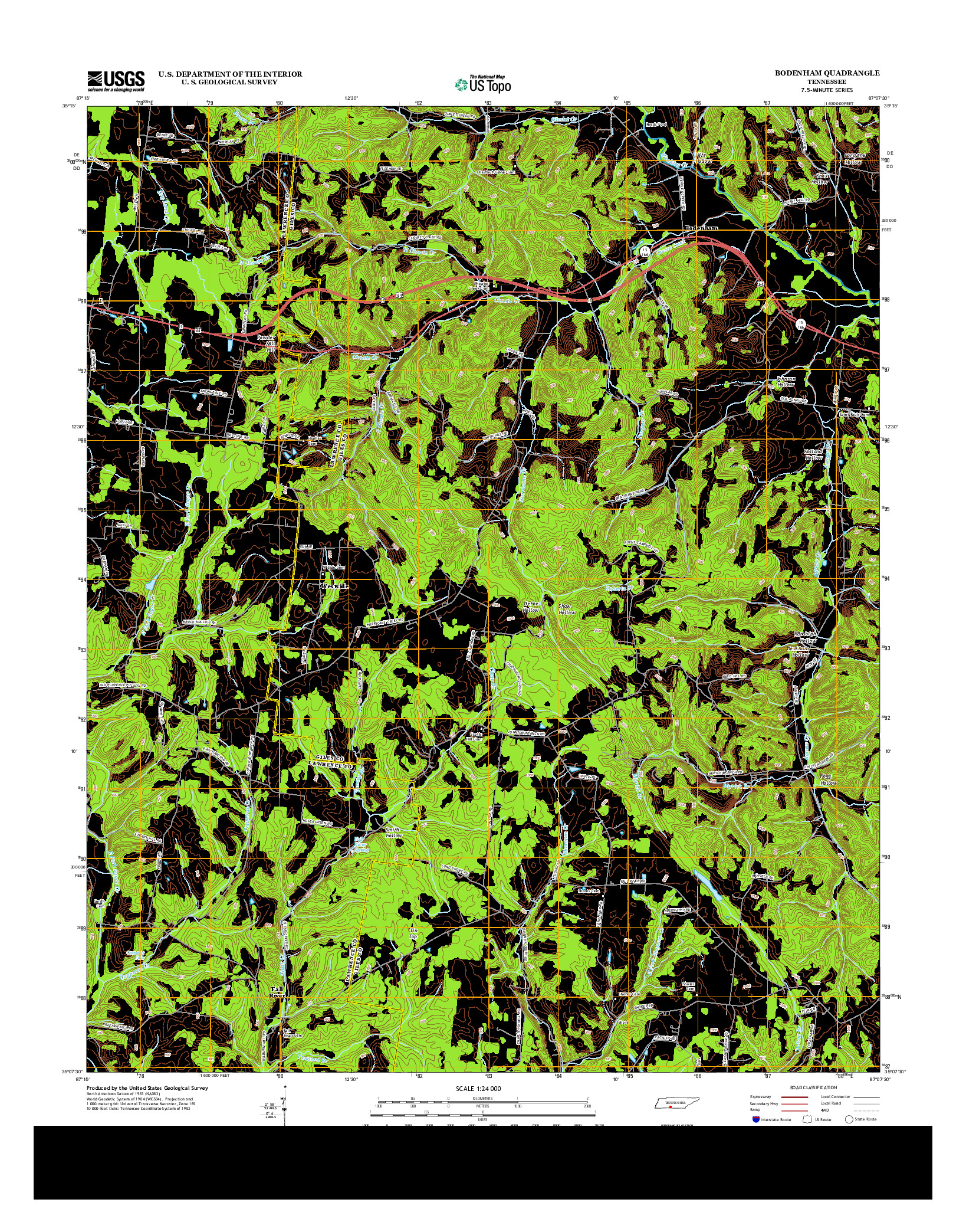 USGS US TOPO 7.5-MINUTE MAP FOR BODENHAM, TN 2013