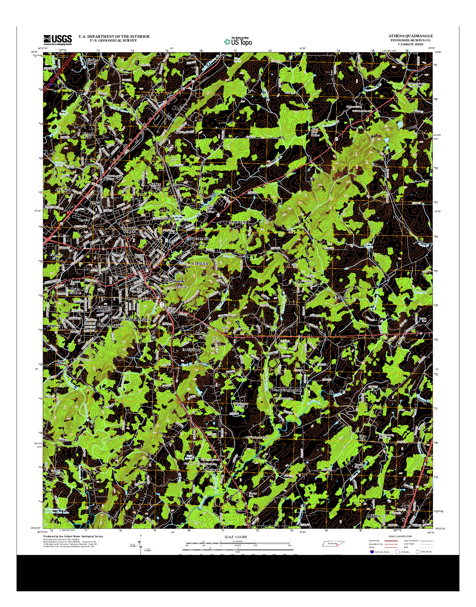 USGS US TOPO 7.5-MINUTE MAP FOR ATHENS, TN 2013