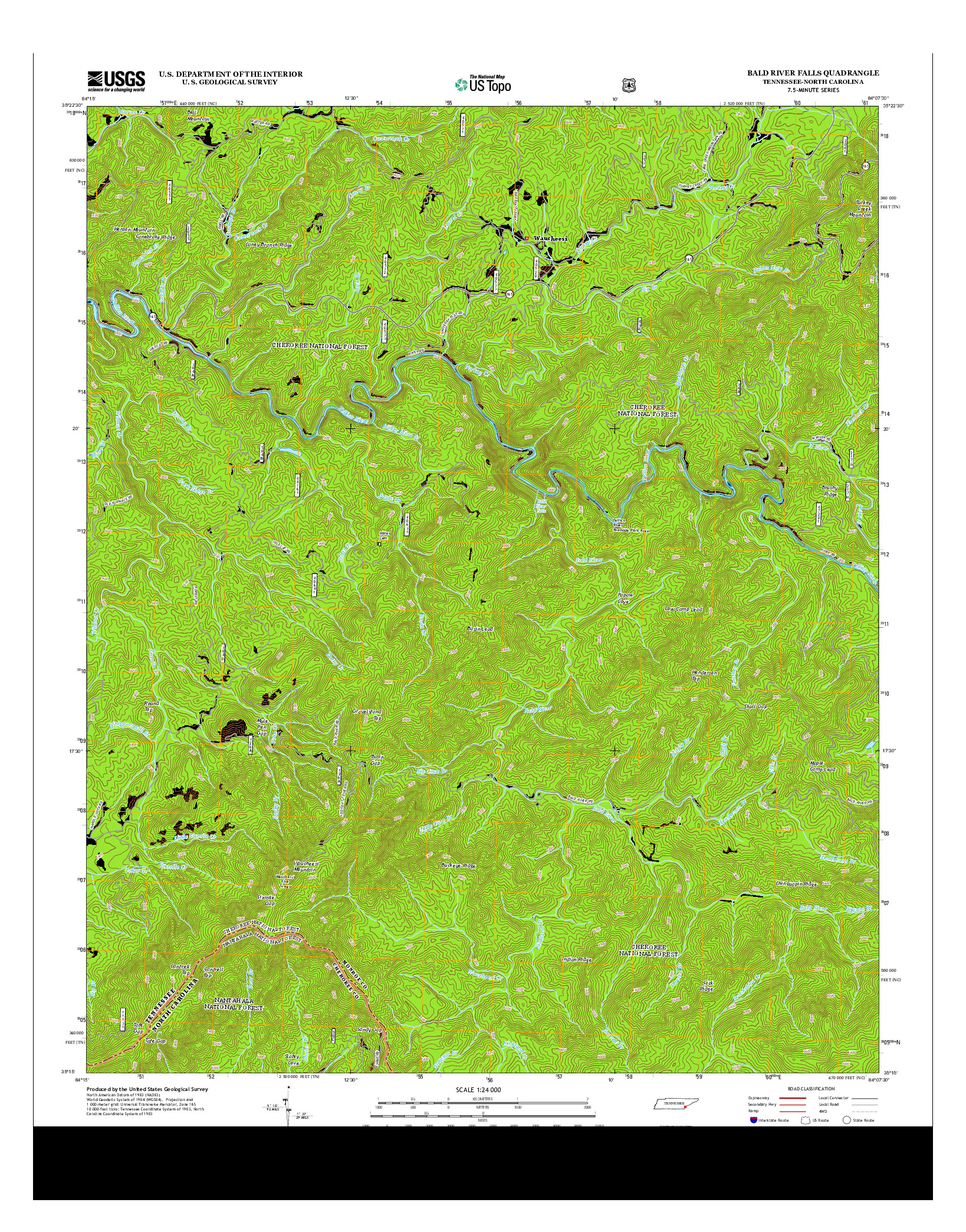 USGS US TOPO 7.5-MINUTE MAP FOR BALD RIVER FALLS, TN-NC 2013