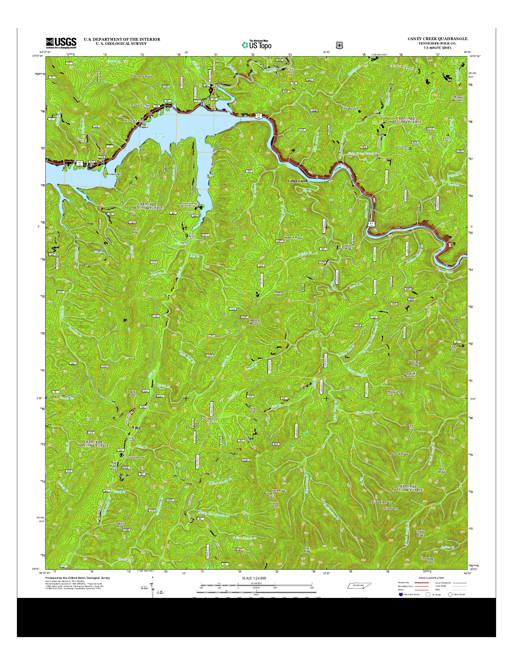 USGS US TOPO 7.5-MINUTE MAP FOR CANEY CREEK, TN 2013