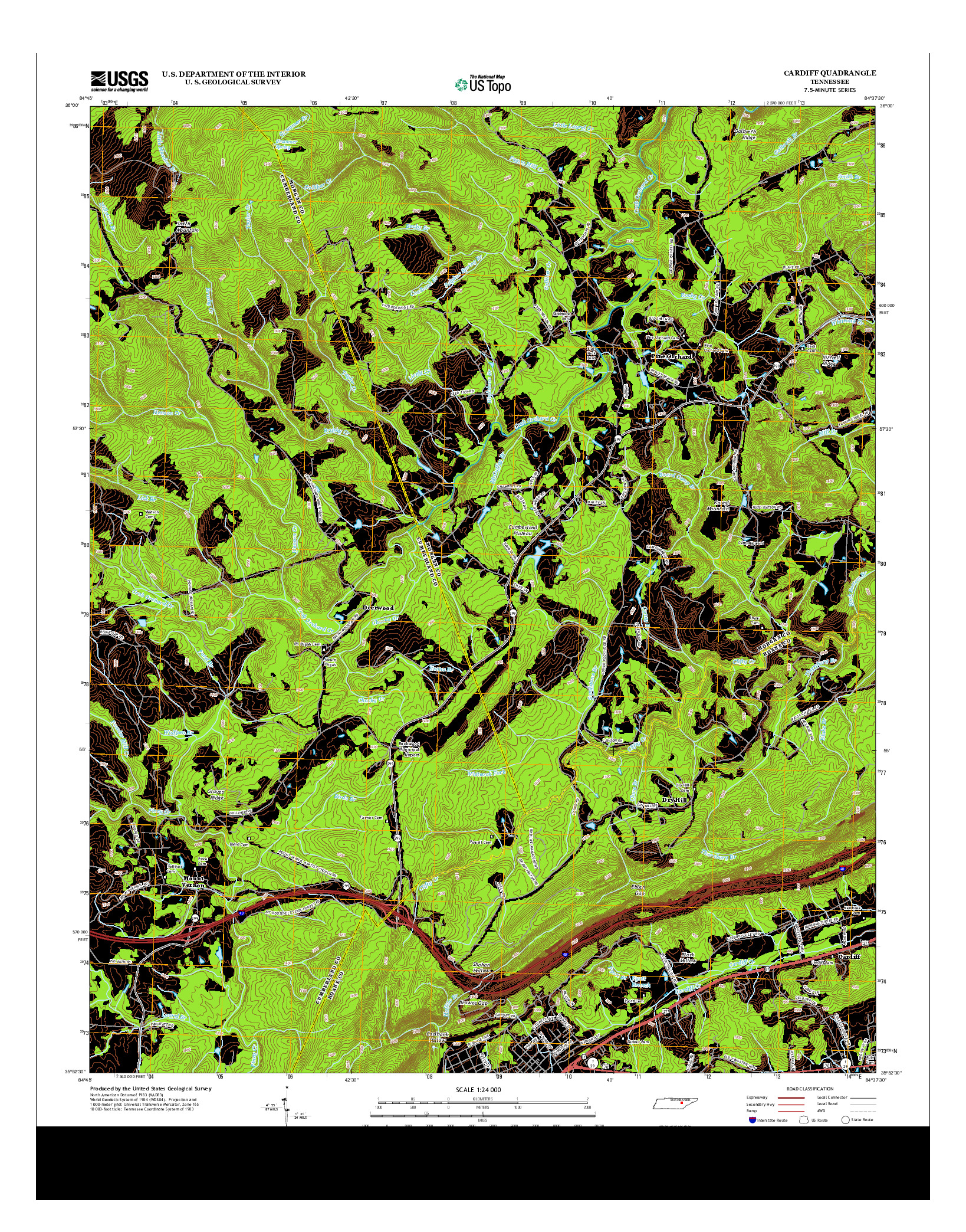 USGS US TOPO 7.5-MINUTE MAP FOR CARDIFF, TN 2013