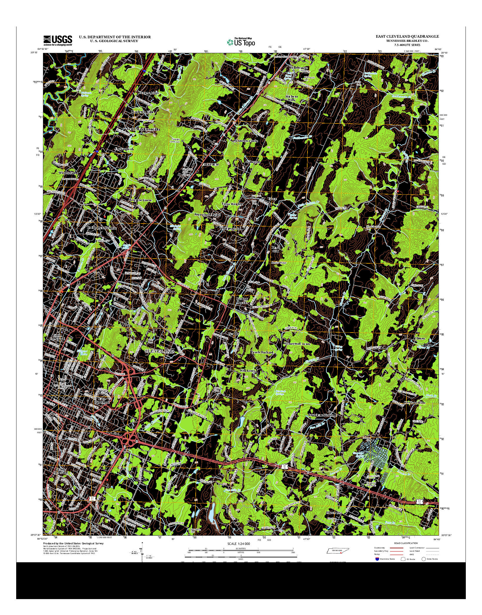 USGS US TOPO 7.5-MINUTE MAP FOR EAST CLEVELAND, TN 2013