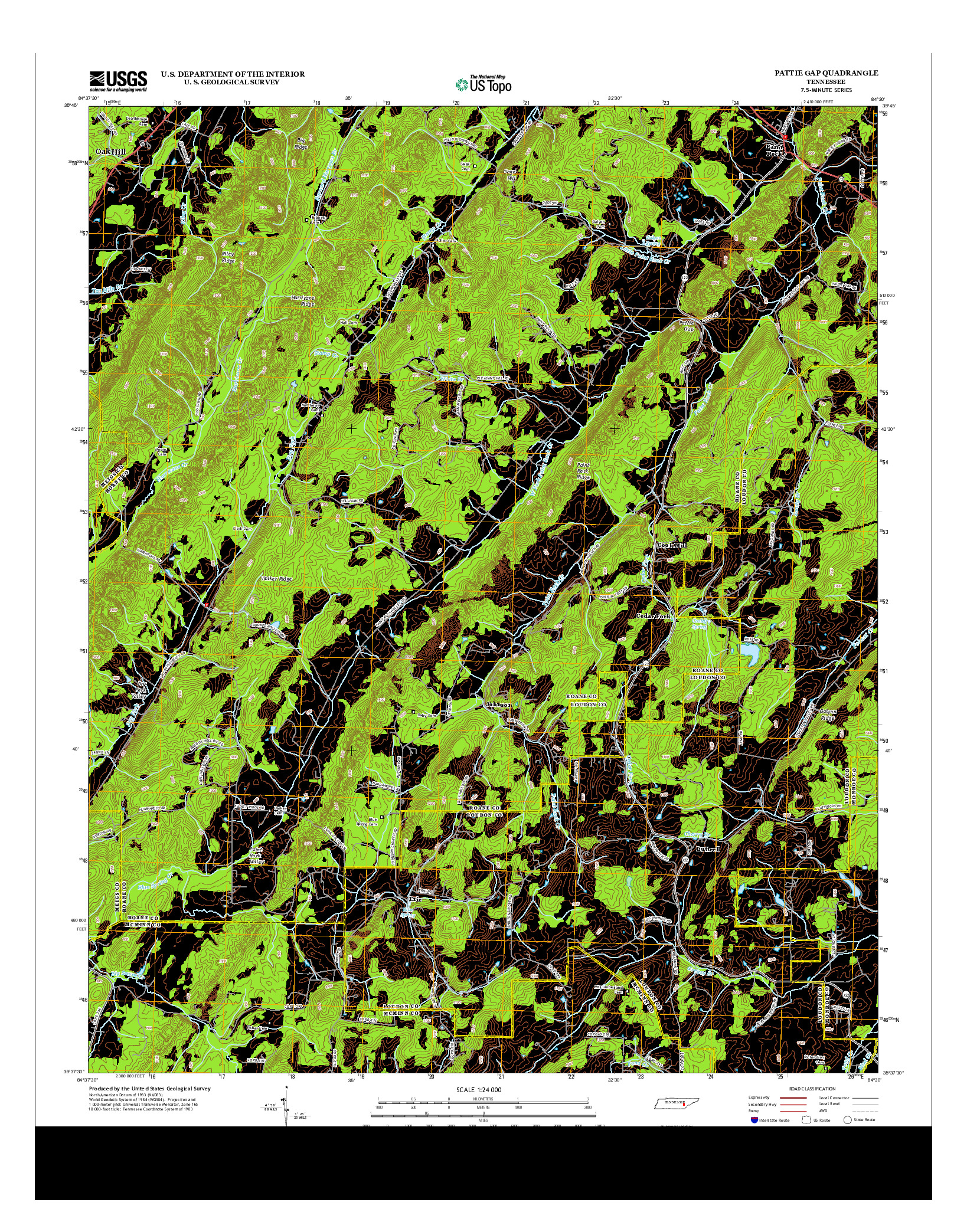 USGS US TOPO 7.5-MINUTE MAP FOR PATTIE GAP, TN 2013