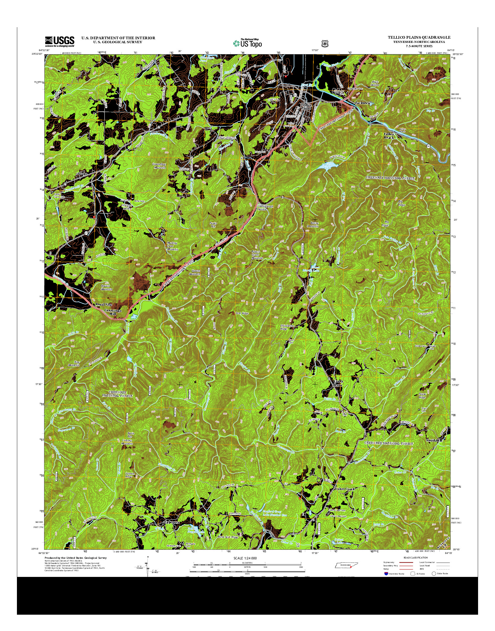 USGS US TOPO 7.5-MINUTE MAP FOR TELLICO PLAINS, TN-NC 2013