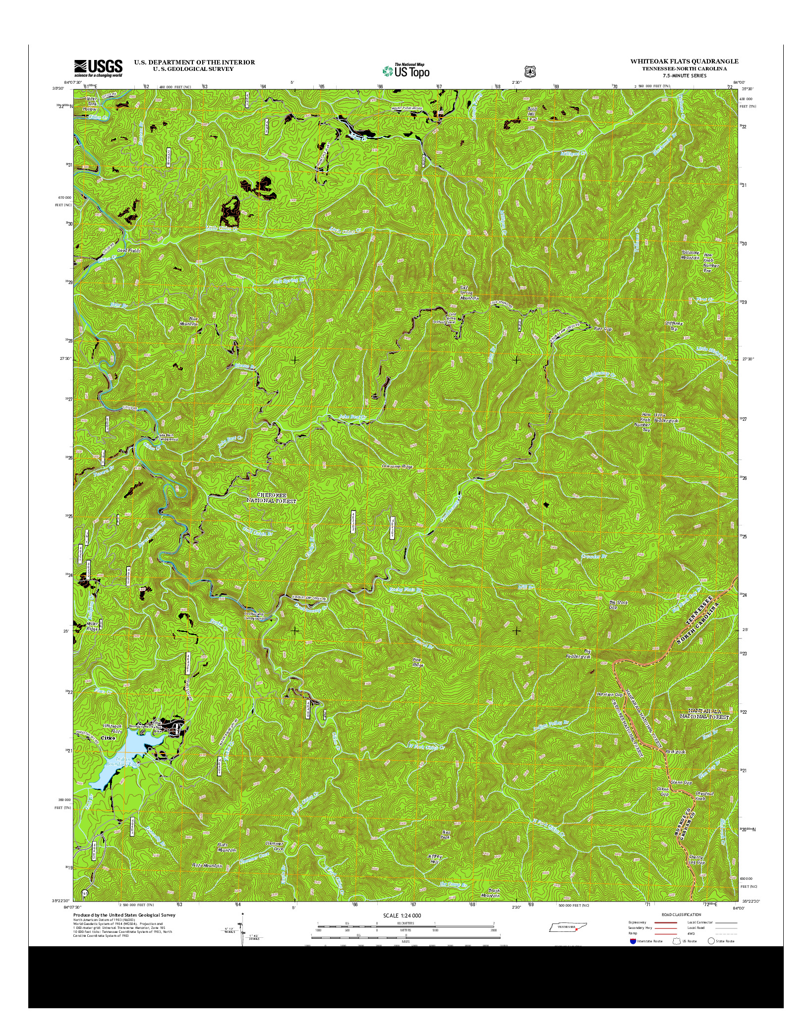 USGS US TOPO 7.5-MINUTE MAP FOR WHITEOAK FLATS, TN-NC 2013