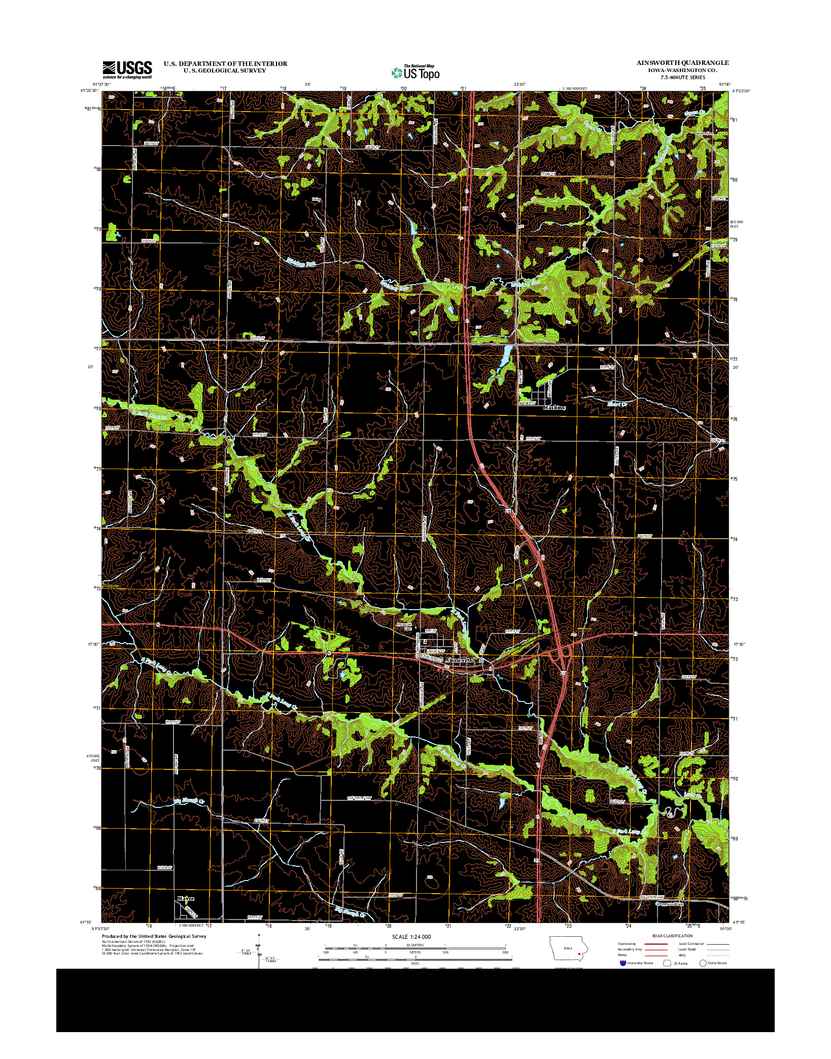 USGS US TOPO 7.5-MINUTE MAP FOR AINSWORTH, IA 2013