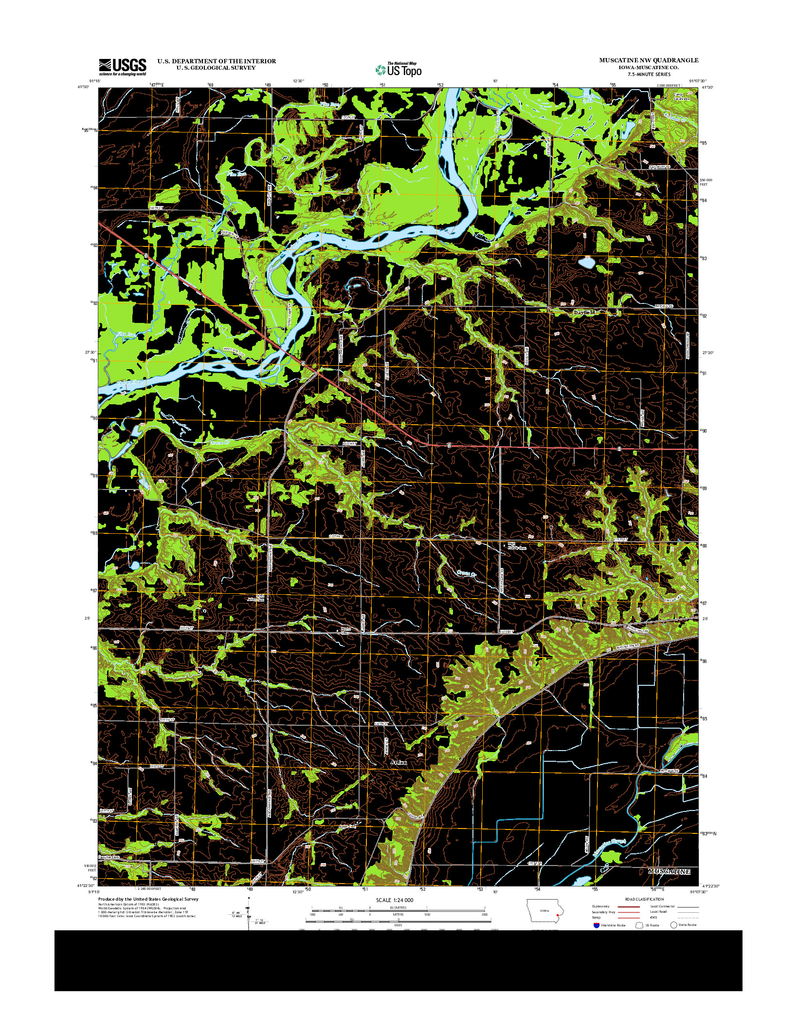 USGS US TOPO 7.5-MINUTE MAP FOR MUSCATINE NW, IA 2013