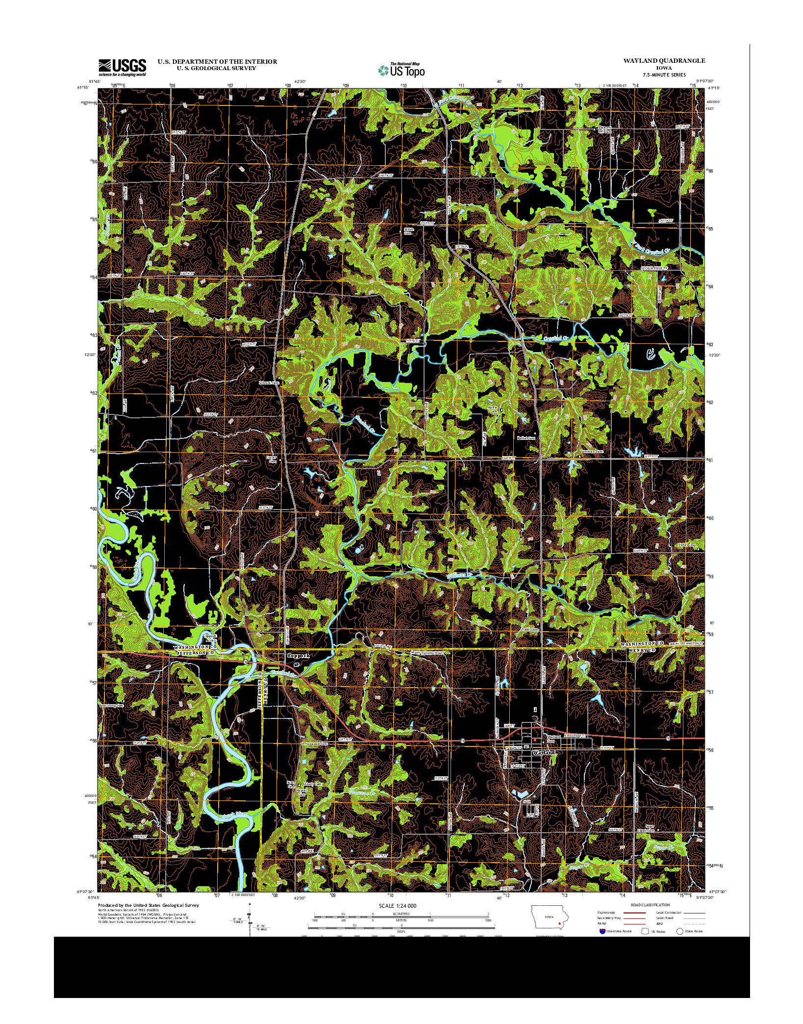 USGS US TOPO 7.5-MINUTE MAP FOR WAYLAND, IA 2013
