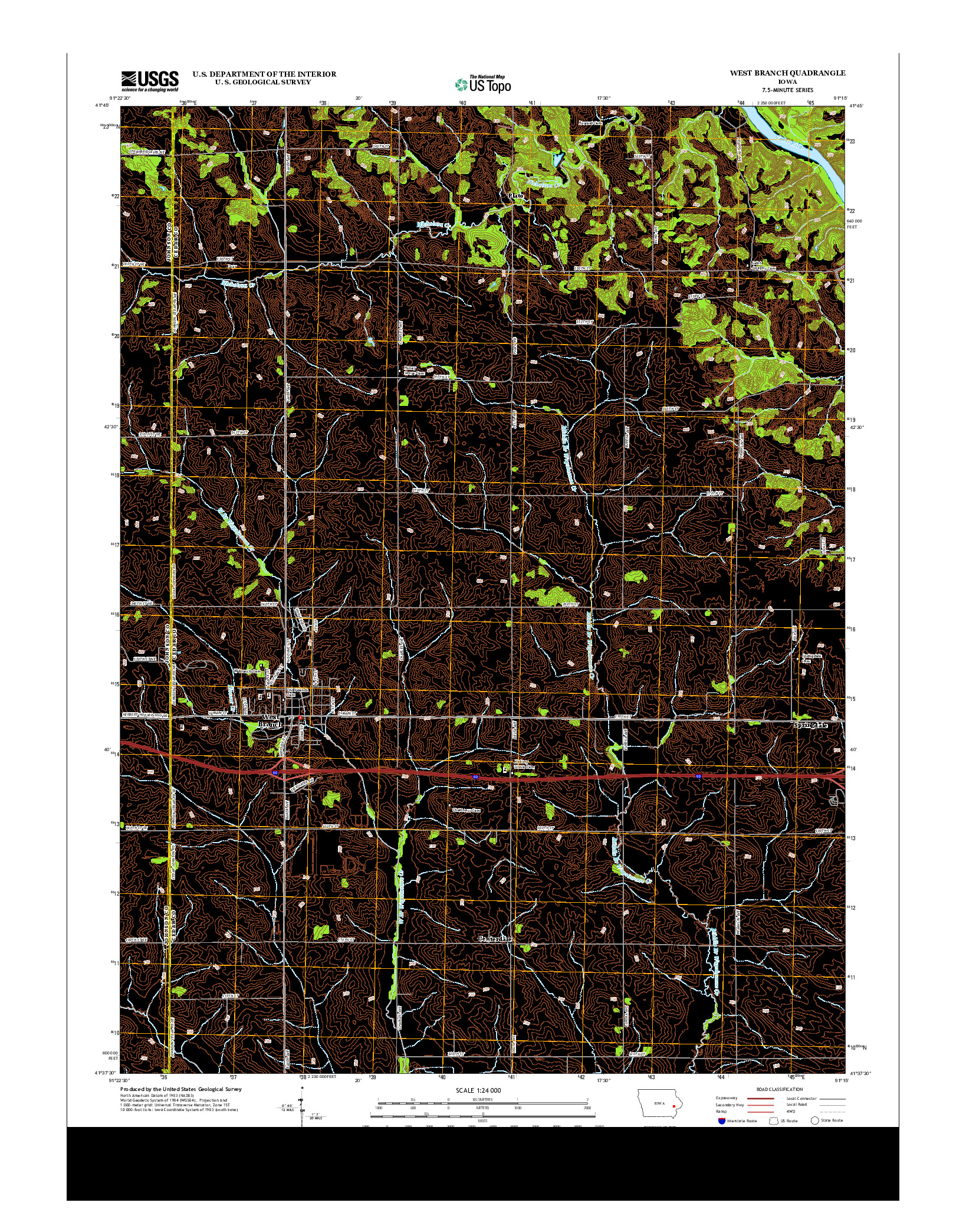 USGS US TOPO 7.5-MINUTE MAP FOR WEST BRANCH, IA 2013