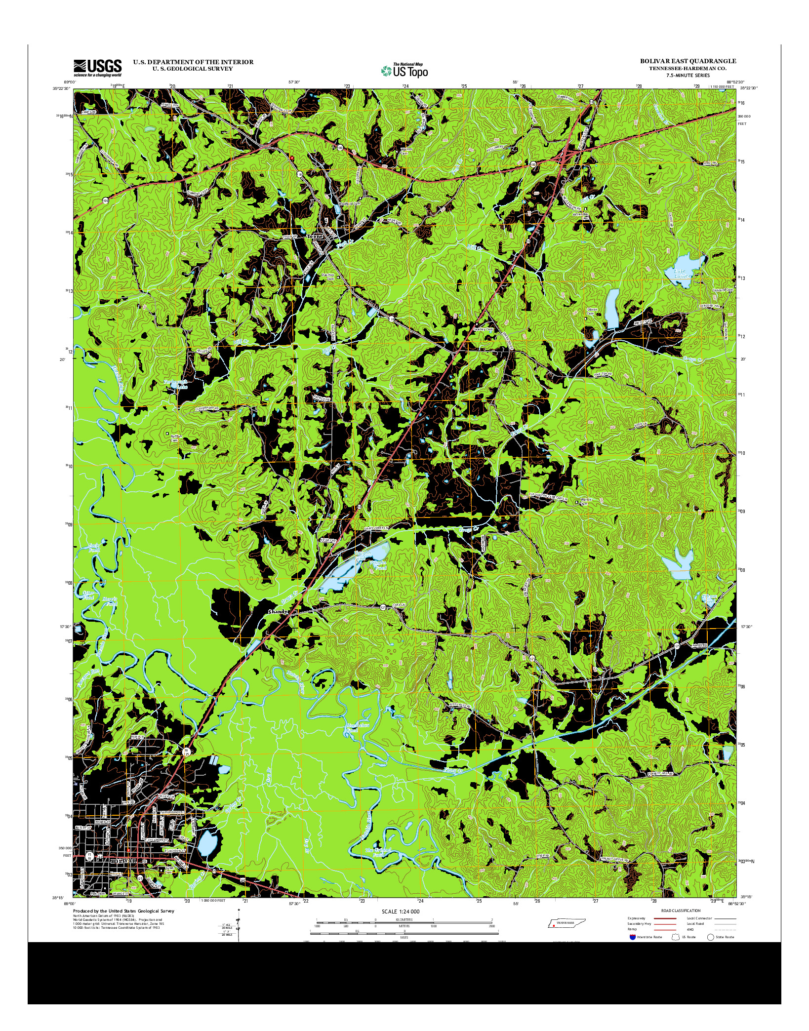 USGS US TOPO 7.5-MINUTE MAP FOR BOLIVAR EAST, TN 2013
