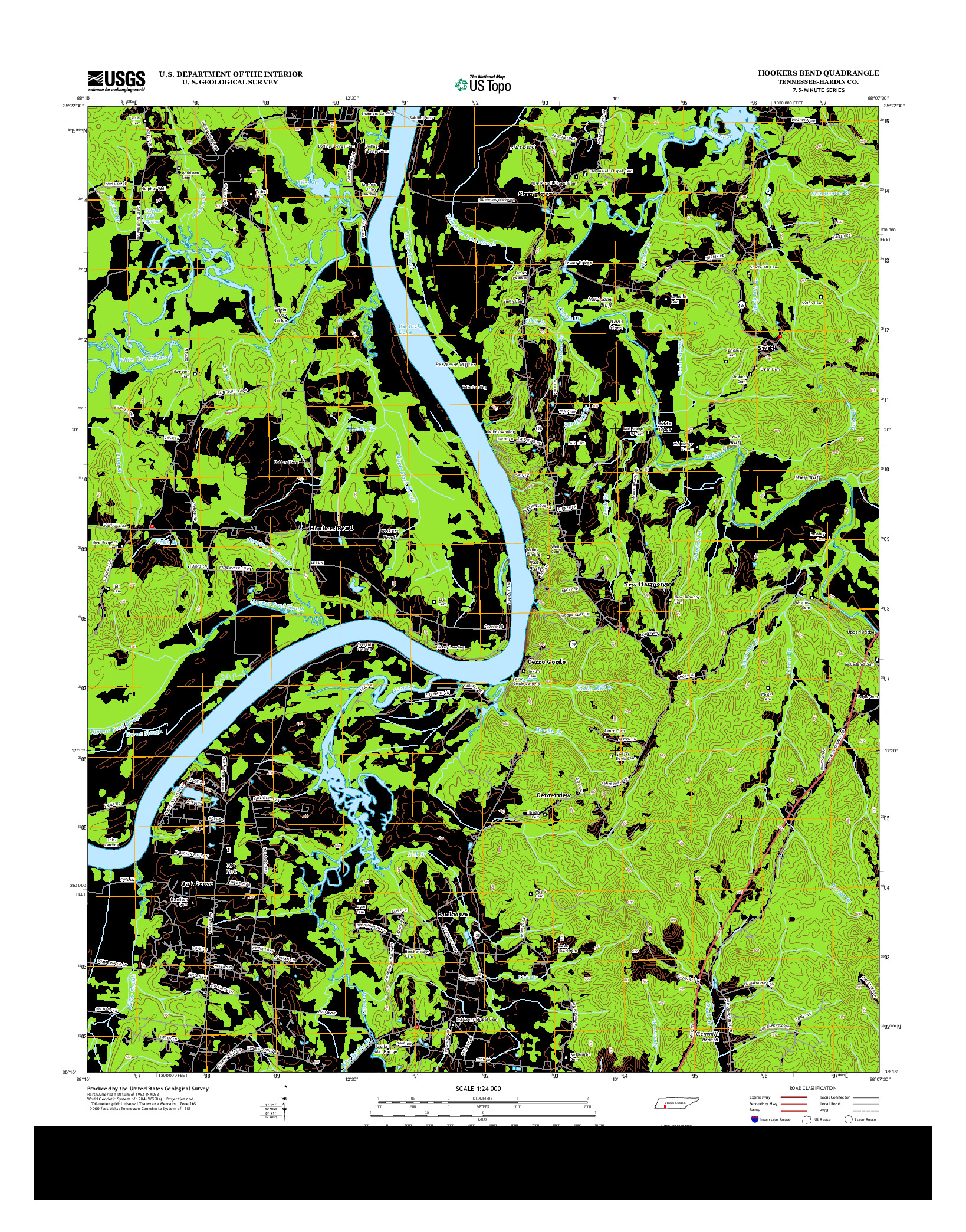 USGS US TOPO 7.5-MINUTE MAP FOR HOOKERS BEND, TN 2013