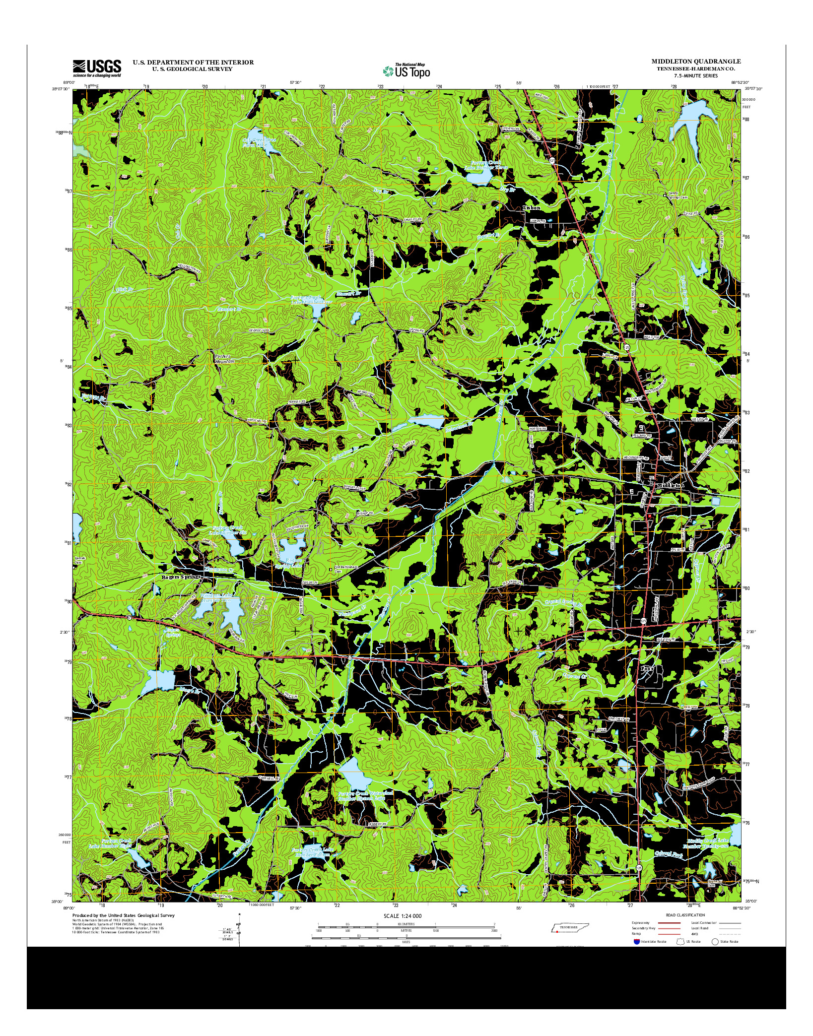 USGS US TOPO 7.5-MINUTE MAP FOR MIDDLETON, TN 2013