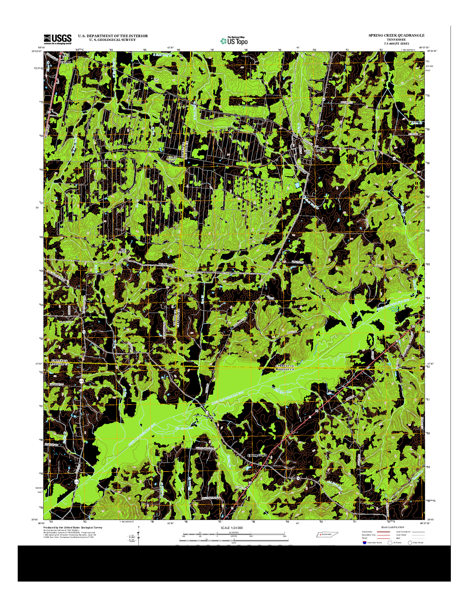 USGS US TOPO 7.5-MINUTE MAP FOR SPRING CREEK, TN 2013