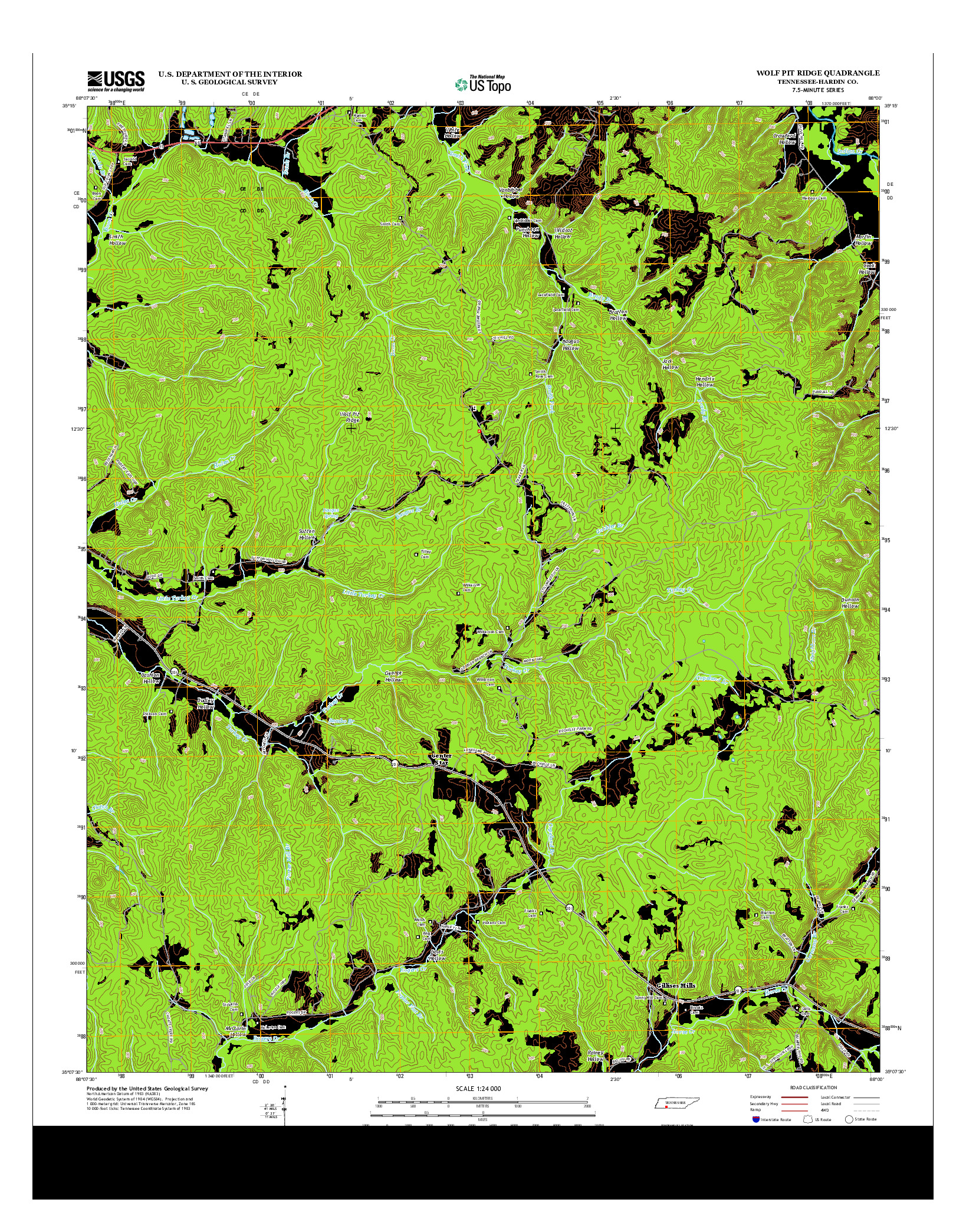 USGS US TOPO 7.5-MINUTE MAP FOR WOLF PIT RIDGE, TN 2013