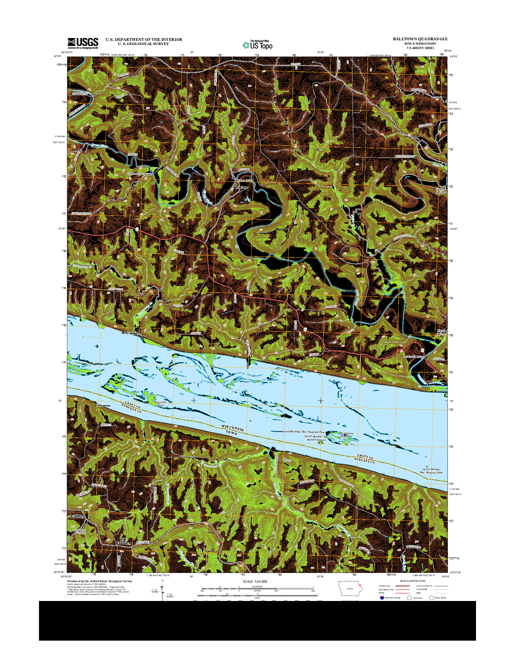 USGS US TOPO 7.5-MINUTE MAP FOR BALLTOWN, IA-WI 2013