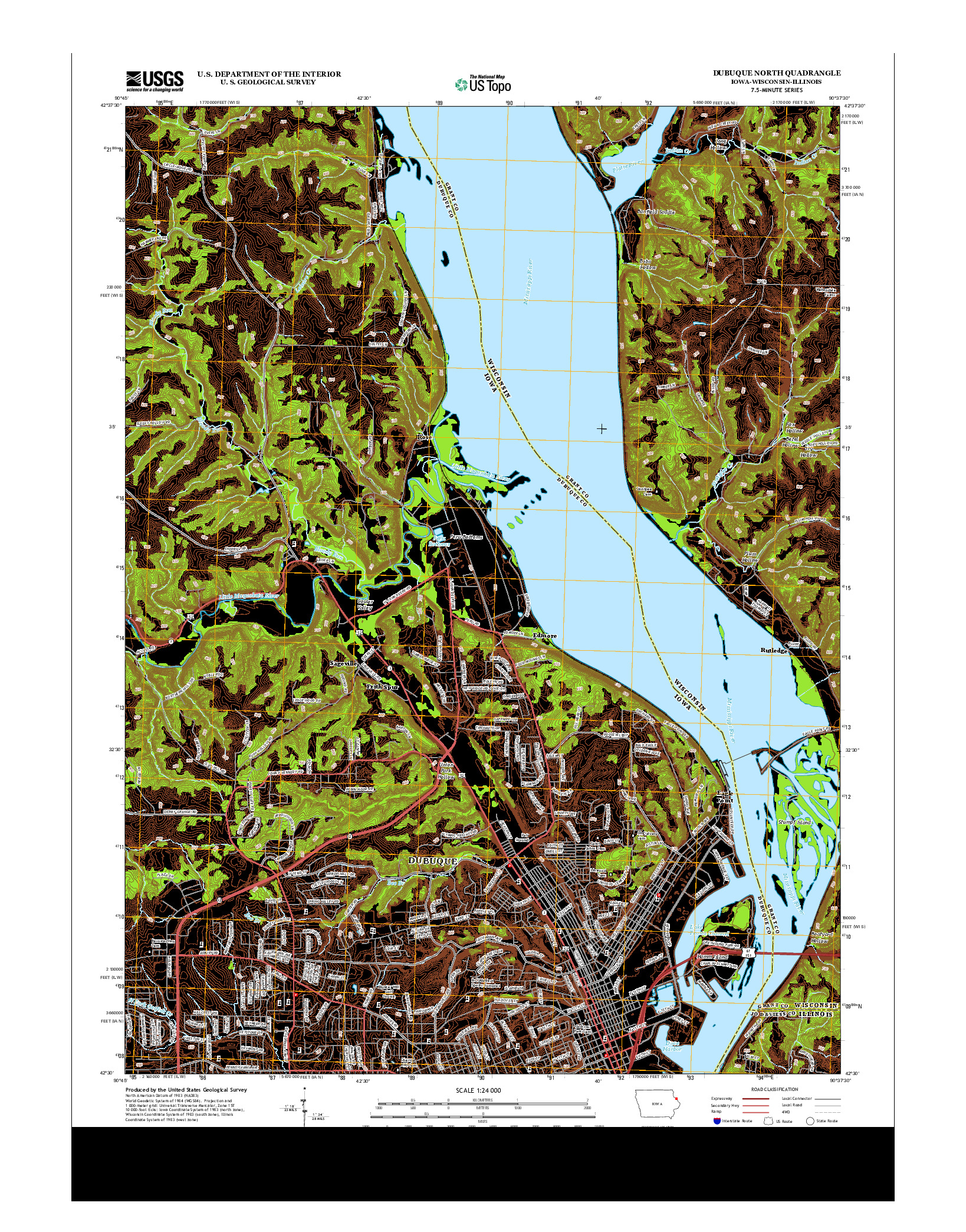 USGS US TOPO 7.5-MINUTE MAP FOR DUBUQUE NORTH, IA-WI-IL 2013