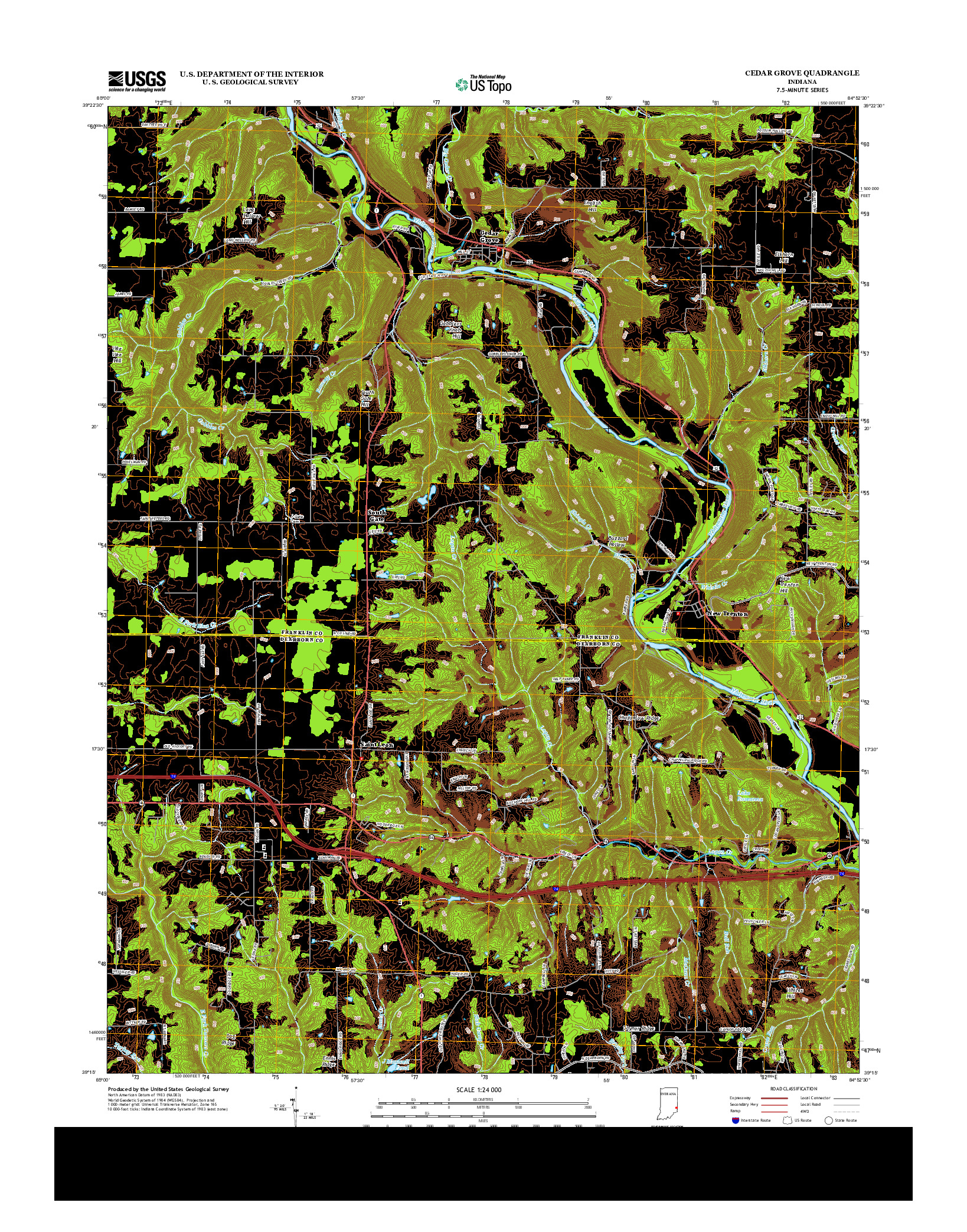 USGS US TOPO 7.5-MINUTE MAP FOR CEDAR GROVE, IN 2013