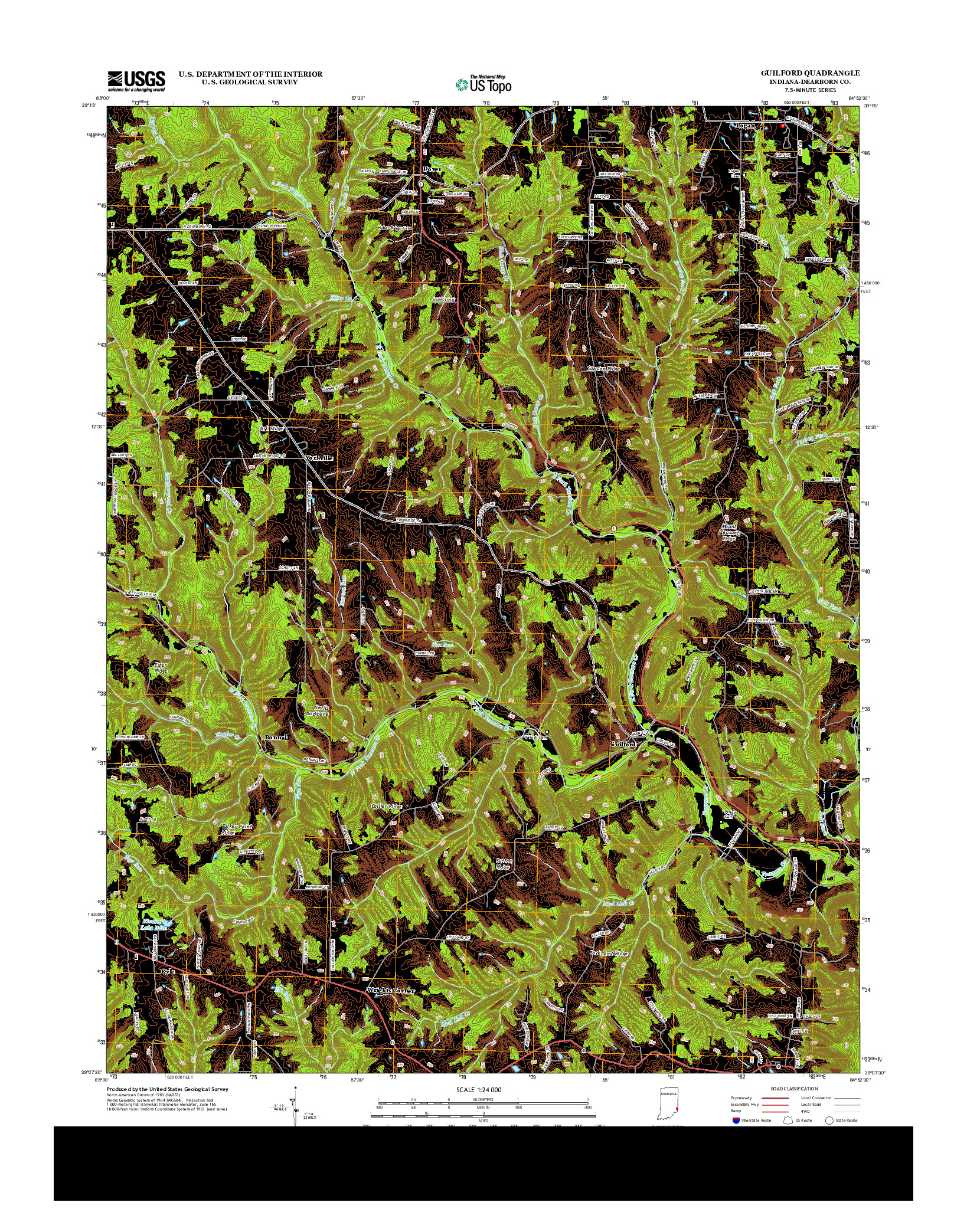 USGS US TOPO 7.5-MINUTE MAP FOR GUILFORD, IN 2013