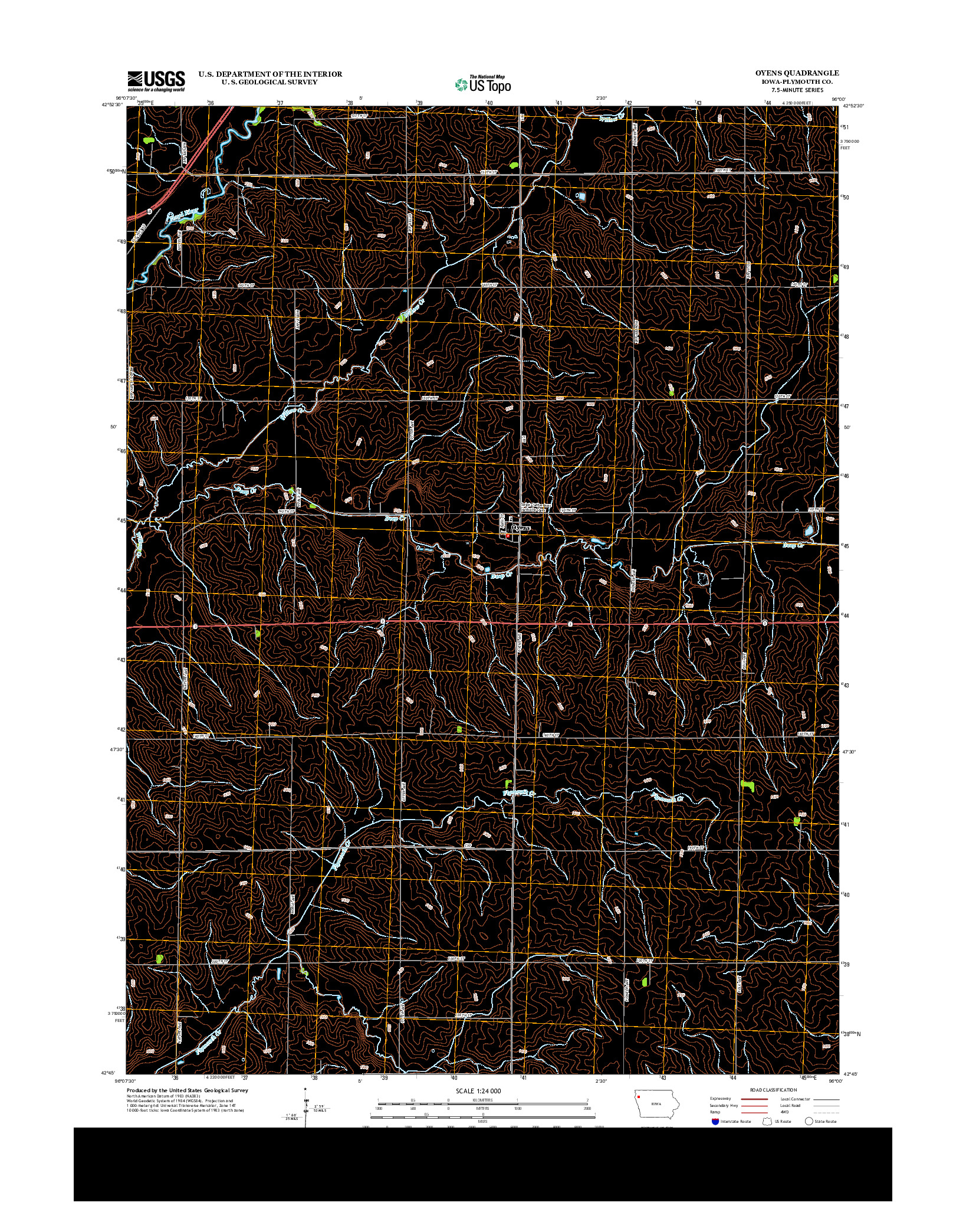 USGS US TOPO 7.5-MINUTE MAP FOR OYENS, IA 2013