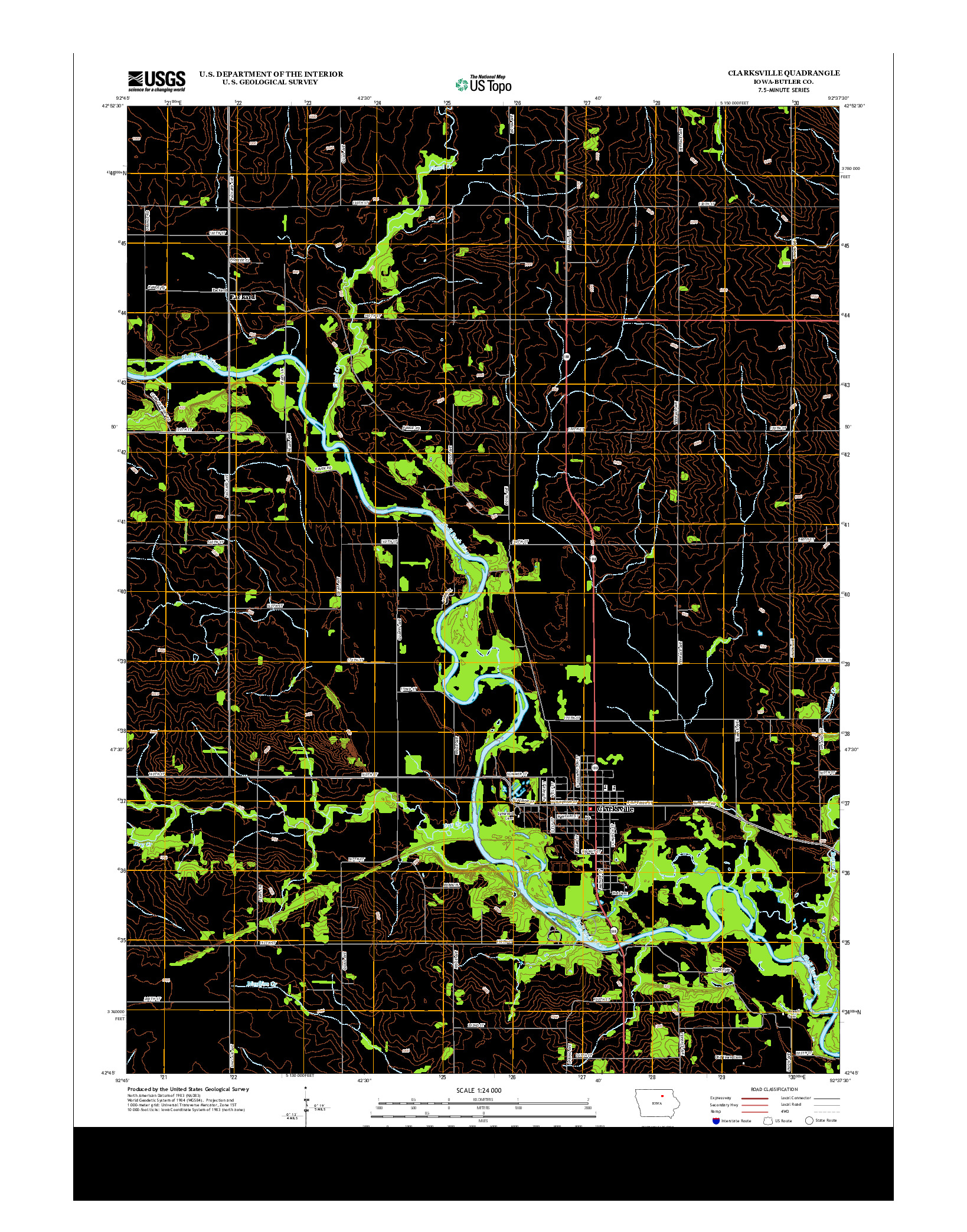 USGS US TOPO 7.5-MINUTE MAP FOR CLARKSVILLE, IA 2013
