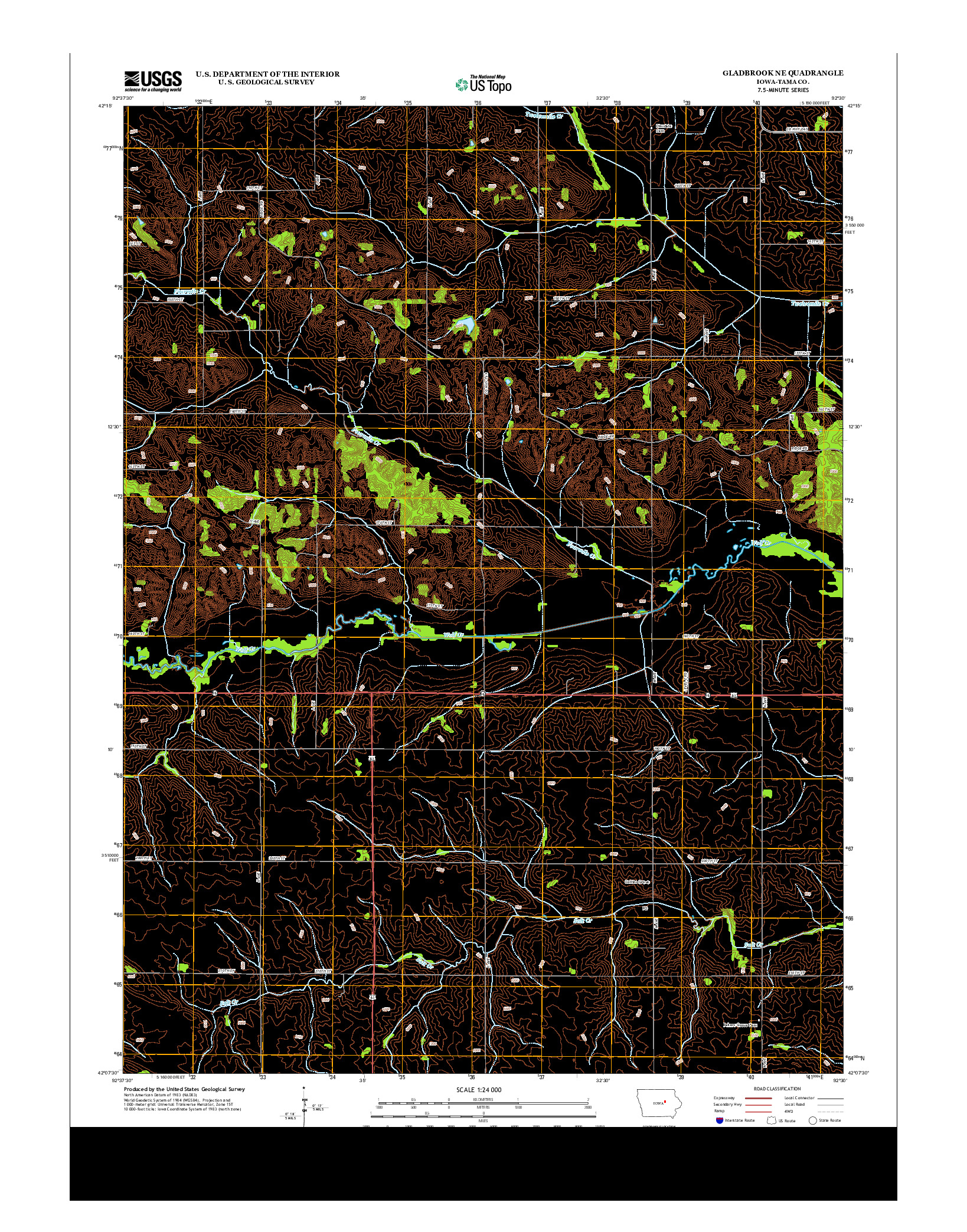USGS US TOPO 7.5-MINUTE MAP FOR GLADBROOK NE, IA 2013