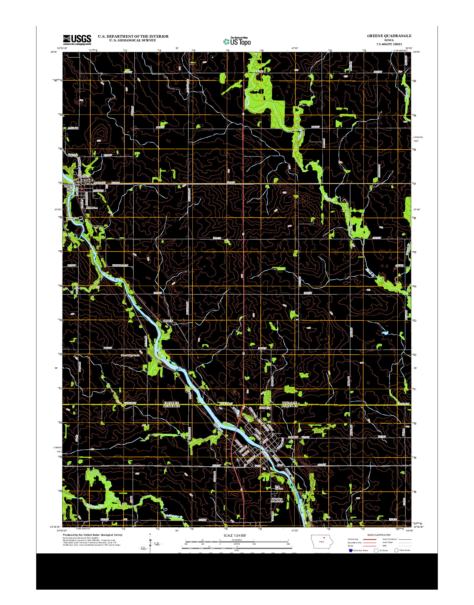 USGS US TOPO 7.5-MINUTE MAP FOR GREENE, IA 2013