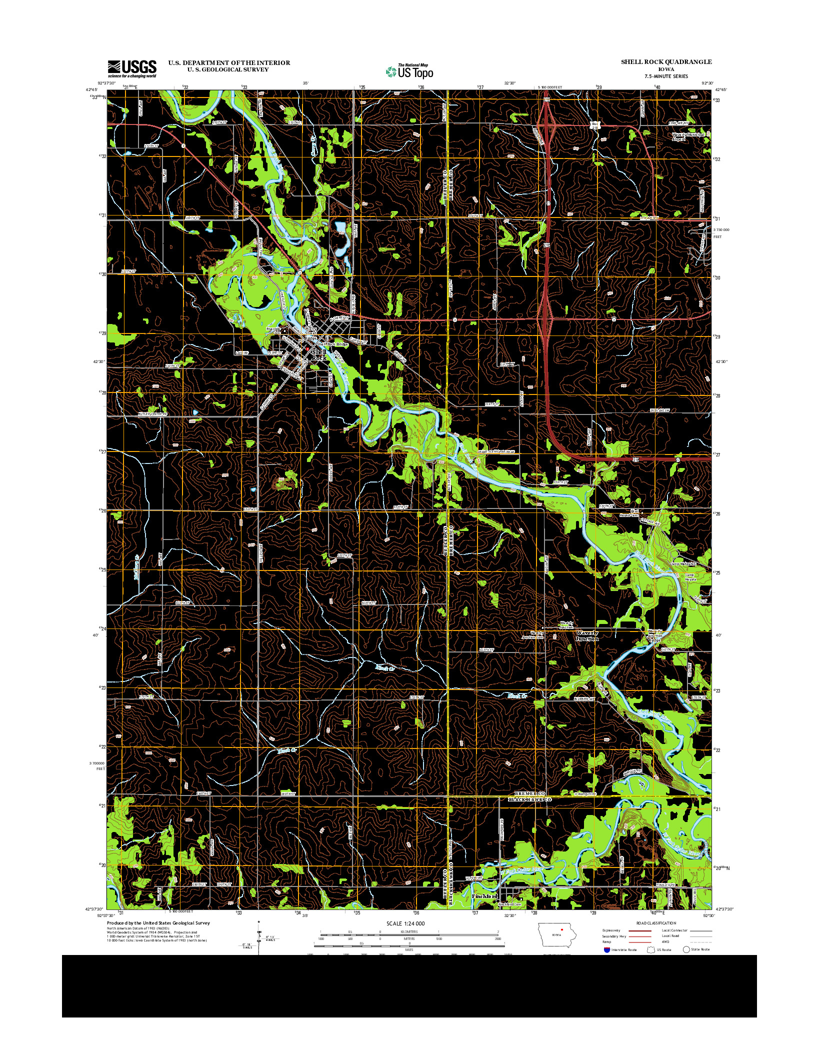 USGS US TOPO 7.5-MINUTE MAP FOR SHELL ROCK, IA 2013