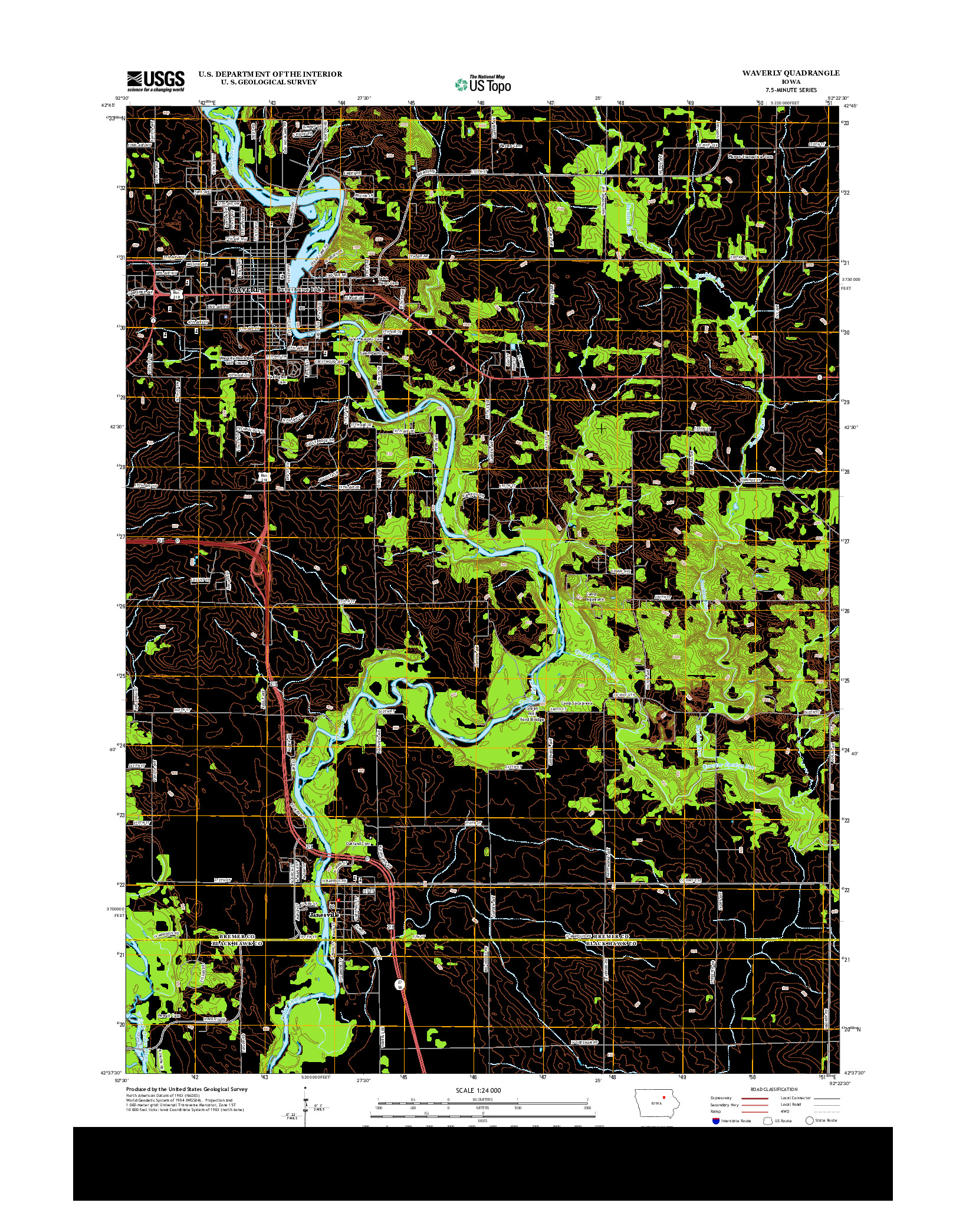 USGS US TOPO 7.5-MINUTE MAP FOR WAVERLY, IA 2013