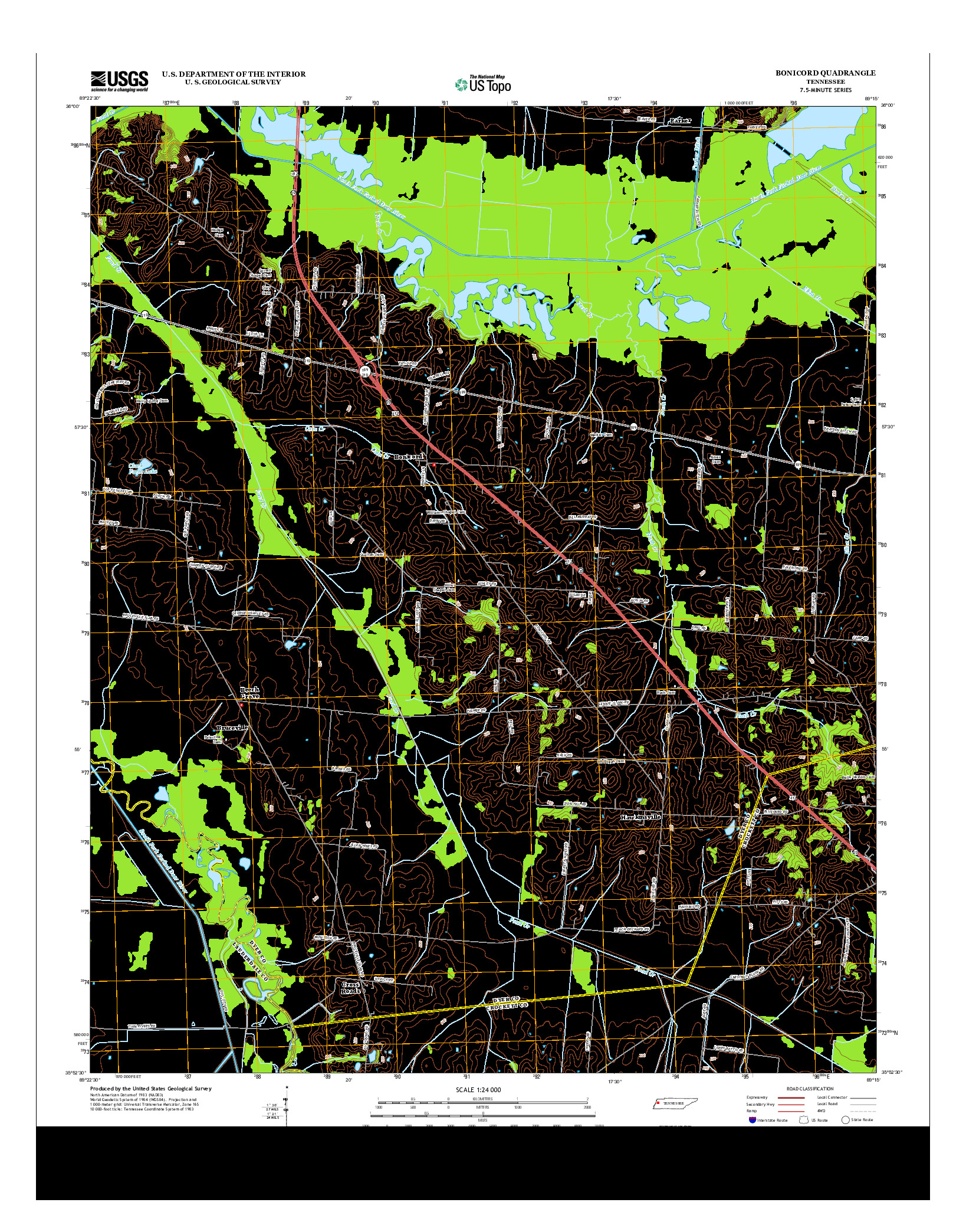 USGS US TOPO 7.5-MINUTE MAP FOR BONICORD, TN 2013