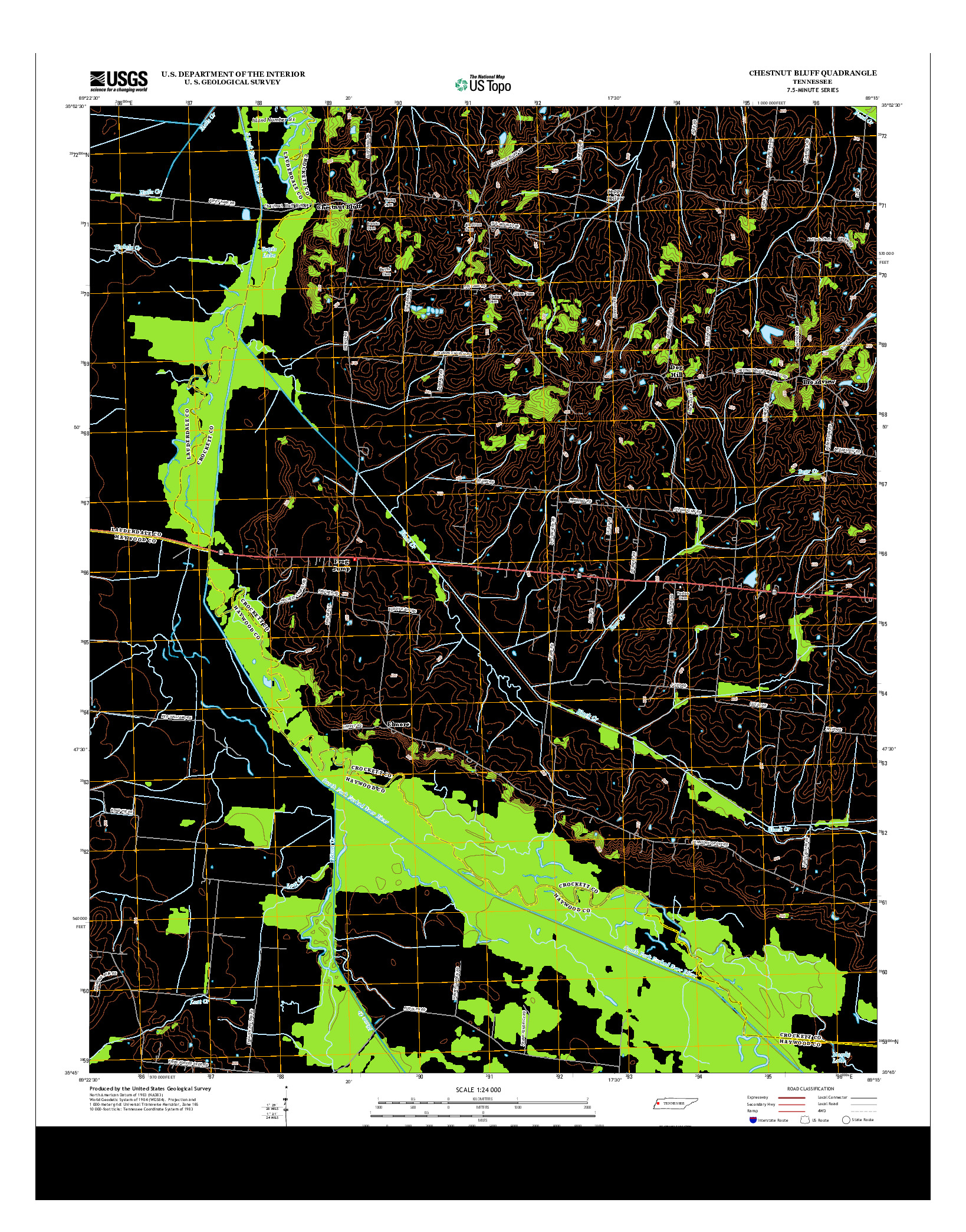 USGS US TOPO 7.5-MINUTE MAP FOR CHESTNUT BLUFF, TN 2013