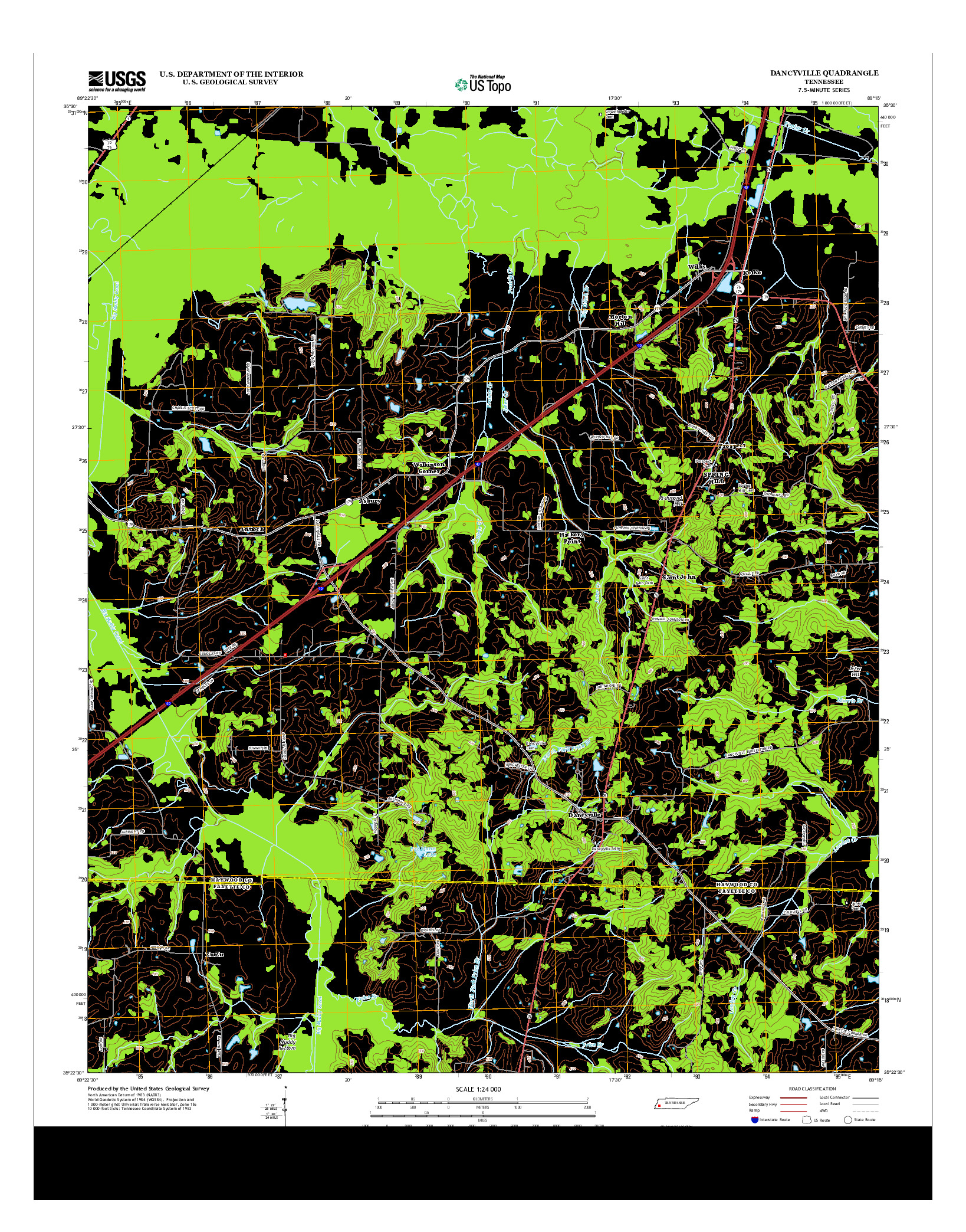 USGS US TOPO 7.5-MINUTE MAP FOR DANCYVILLE, TN 2013