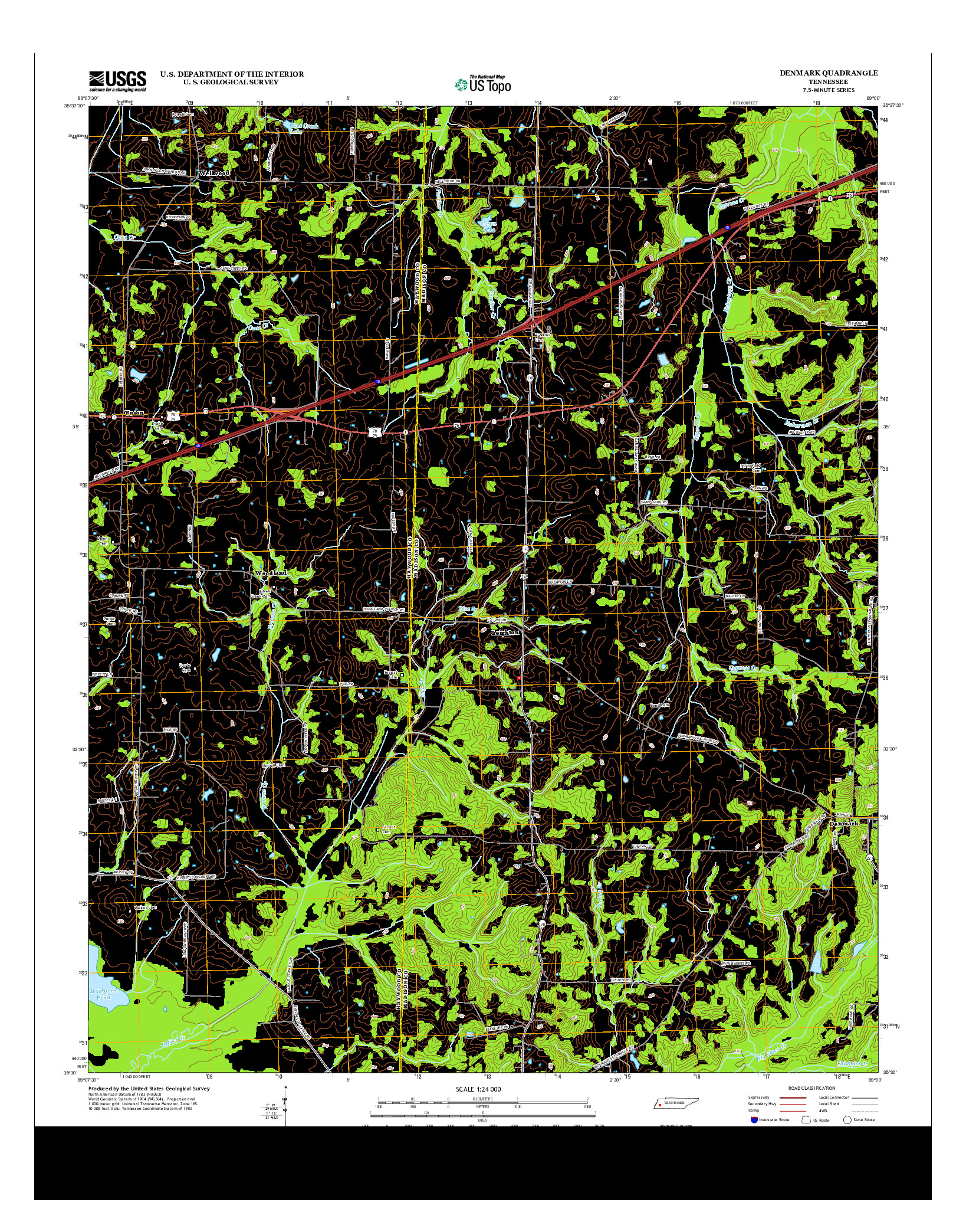 USGS US TOPO 7.5-MINUTE MAP FOR DENMARK, TN 2013