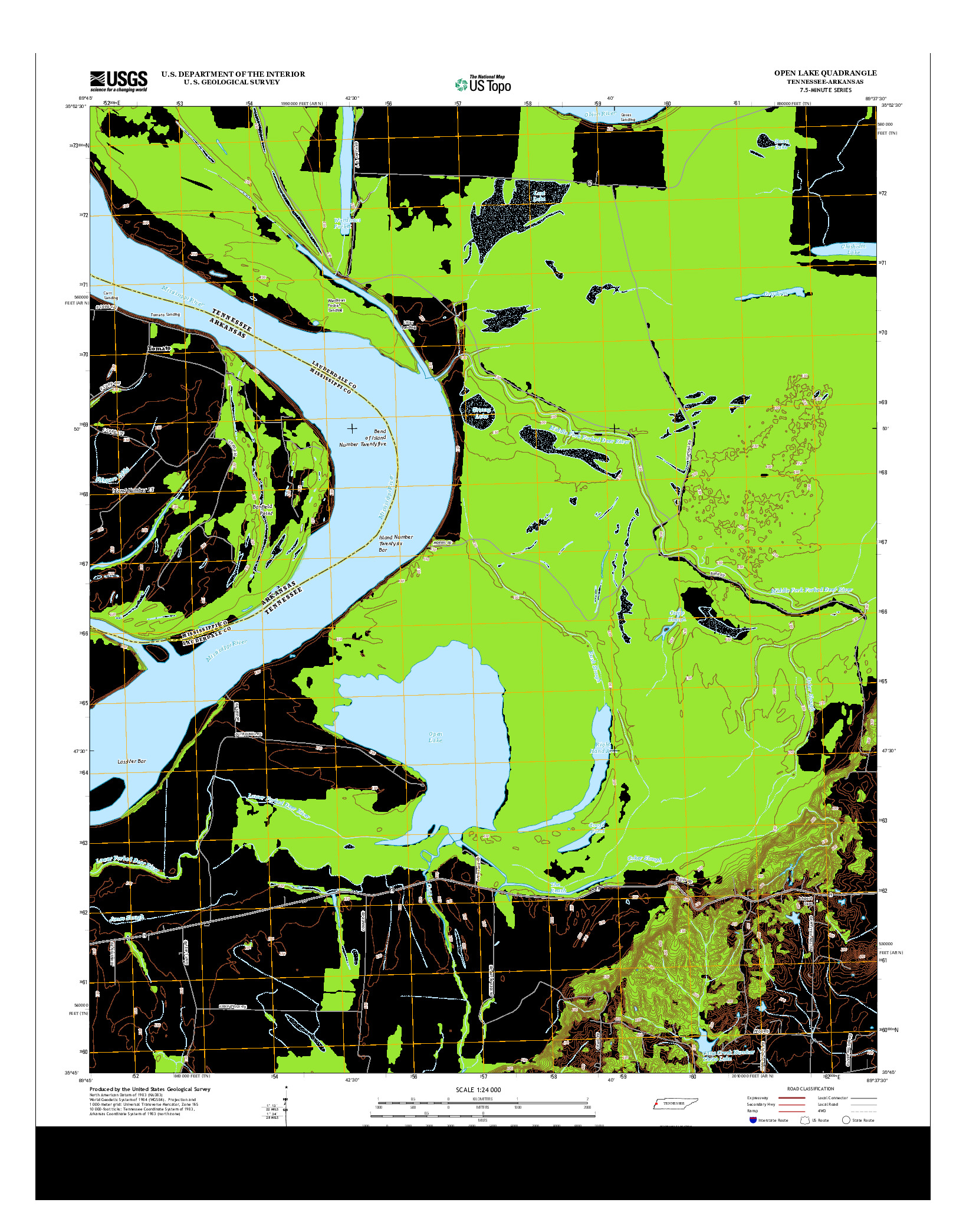 USGS US TOPO 7.5-MINUTE MAP FOR OPEN LAKE, TN-AR 2013