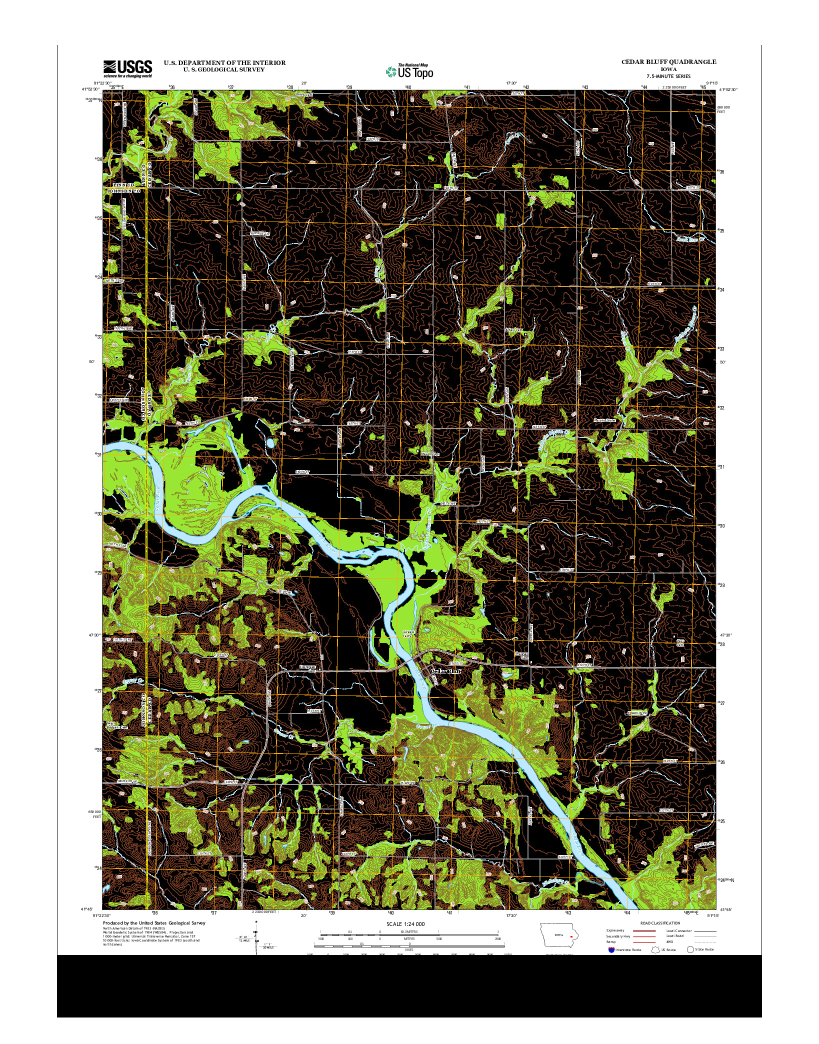 USGS US TOPO 7.5-MINUTE MAP FOR CEDAR BLUFF, IA 2013