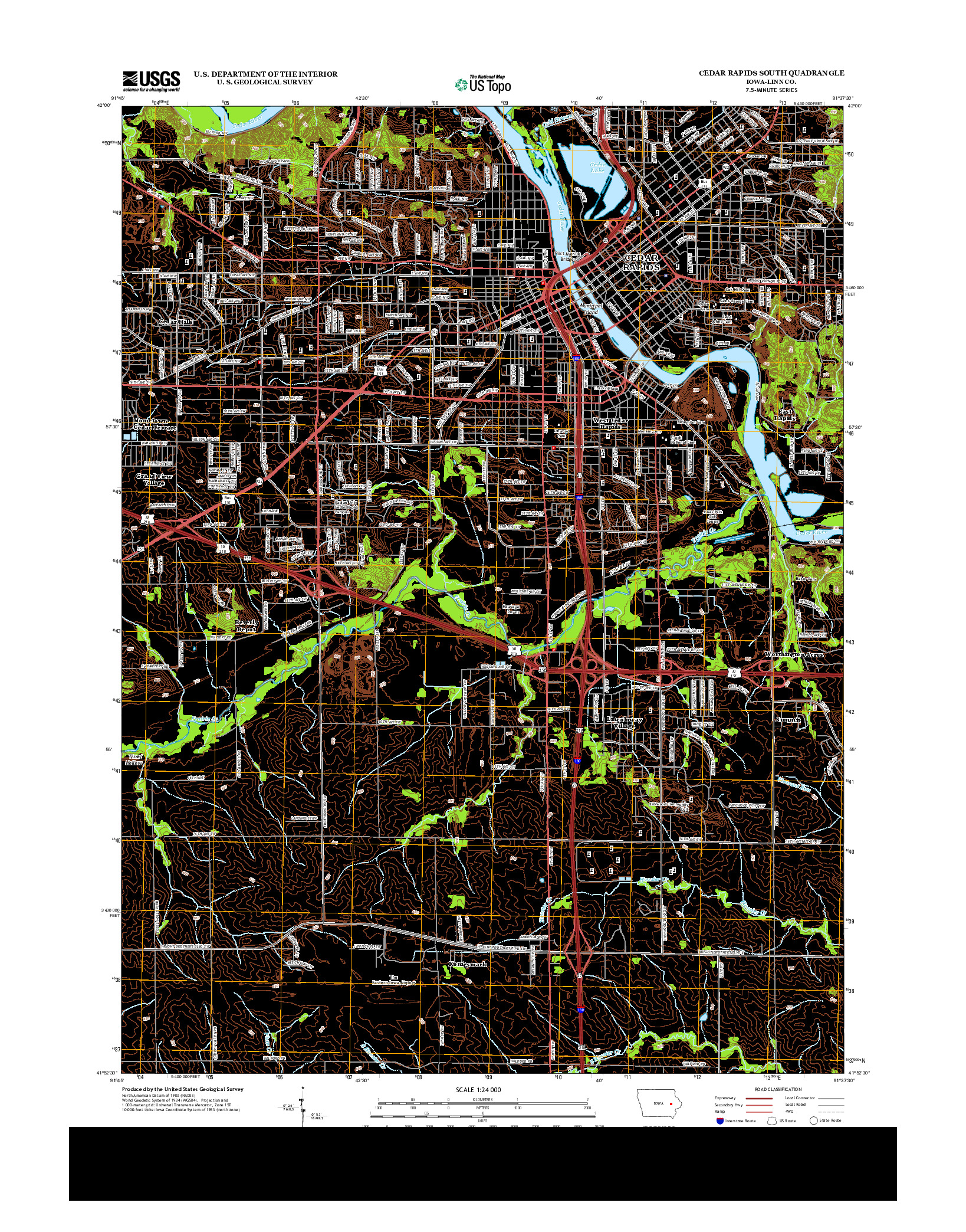 USGS US TOPO 7.5-MINUTE MAP FOR CEDAR RAPIDS SOUTH, IA 2013