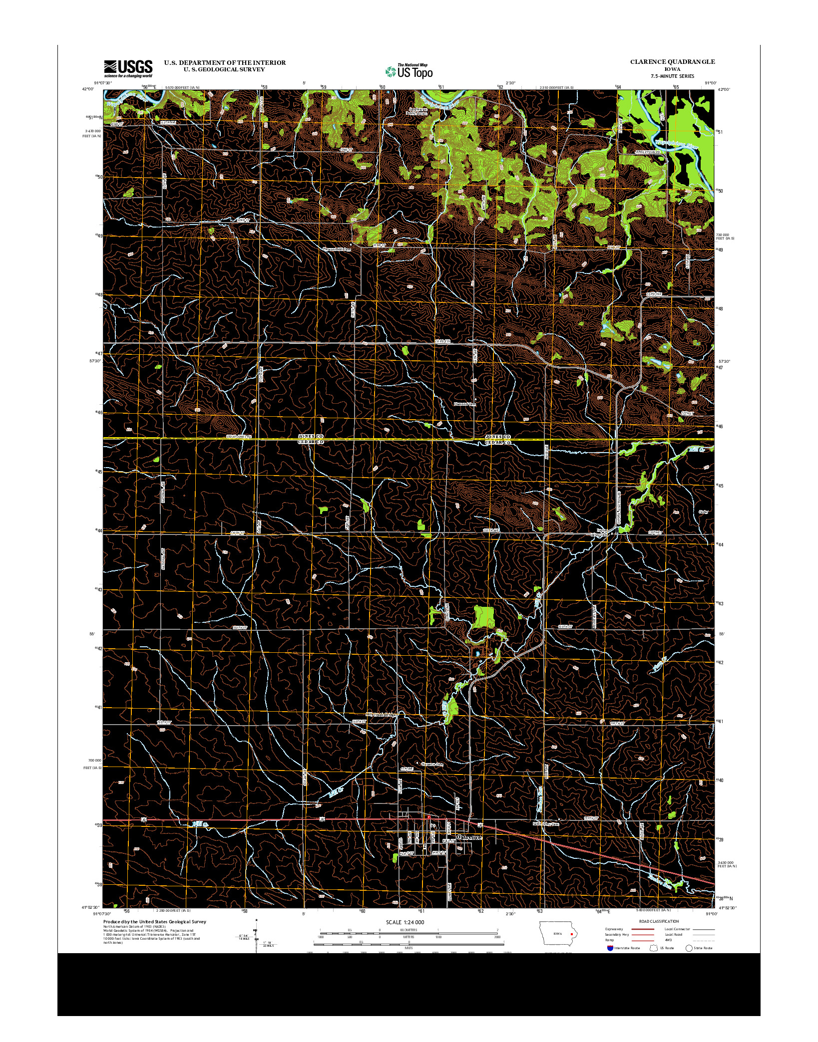 USGS US TOPO 7.5-MINUTE MAP FOR CLARENCE, IA 2013