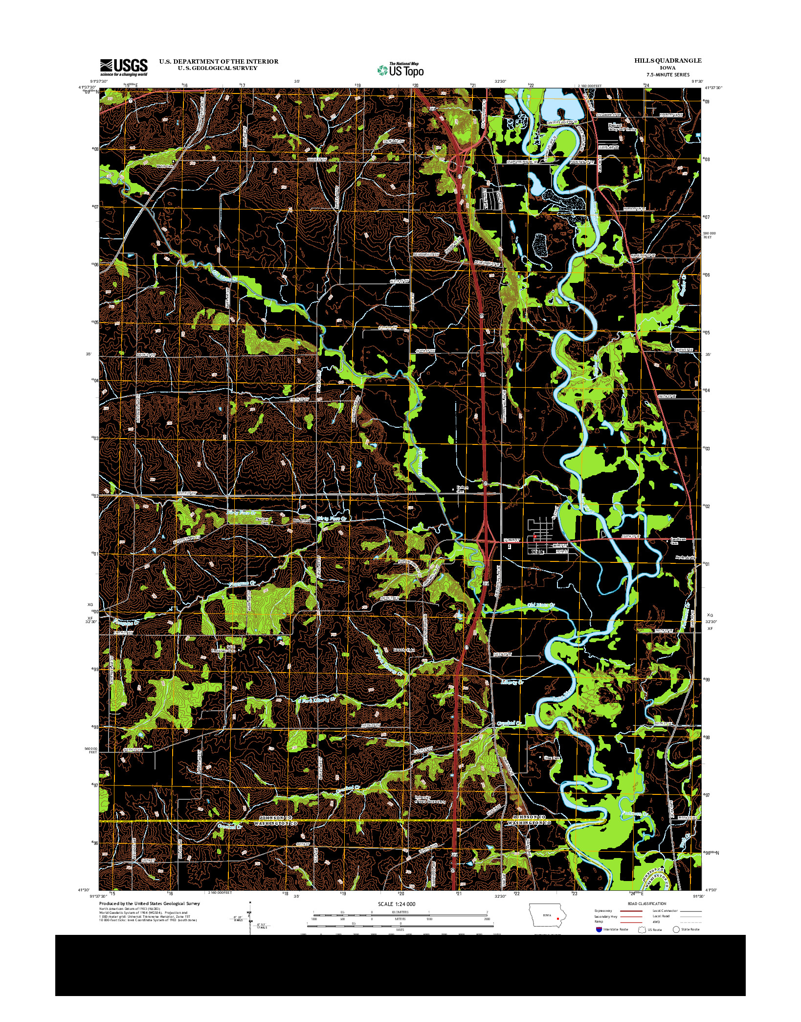 USGS US TOPO 7.5-MINUTE MAP FOR HILLS, IA 2013