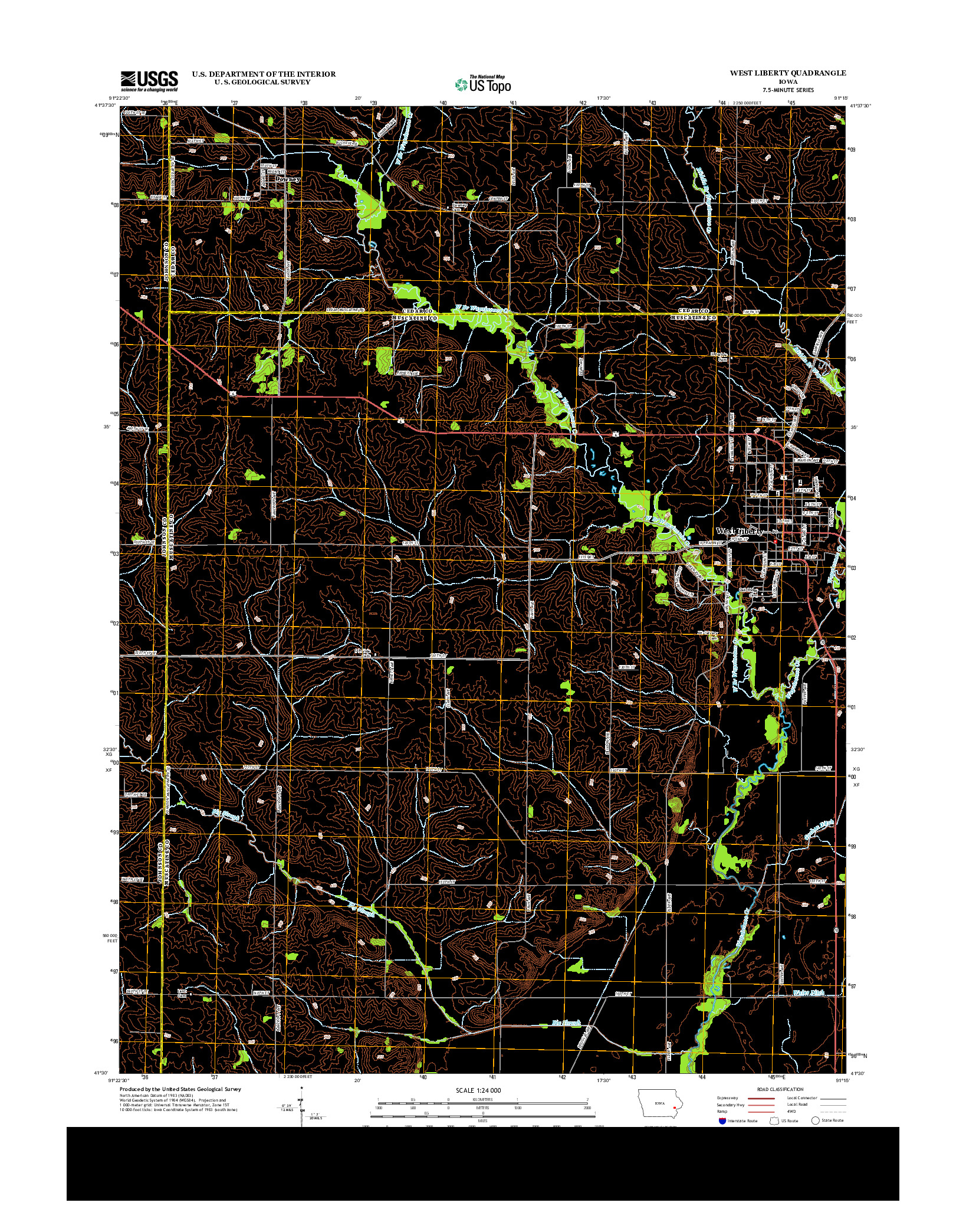 USGS US TOPO 7.5-MINUTE MAP FOR WEST LIBERTY, IA 2013