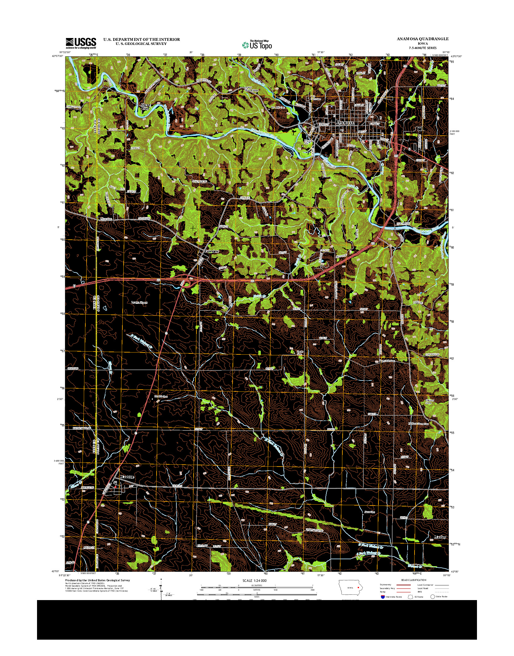 USGS US TOPO 7.5-MINUTE MAP FOR ANAMOSA, IA 2013