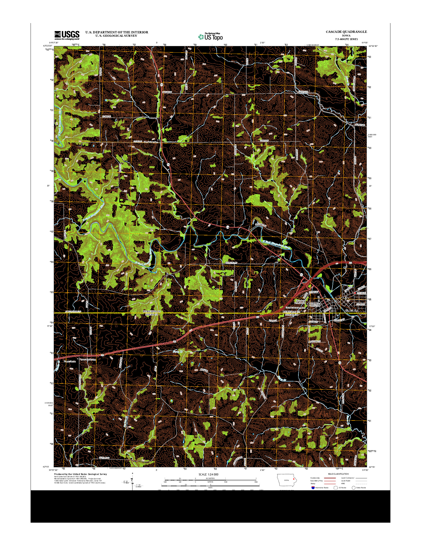 USGS US TOPO 7.5-MINUTE MAP FOR CASCADE, IA 2013