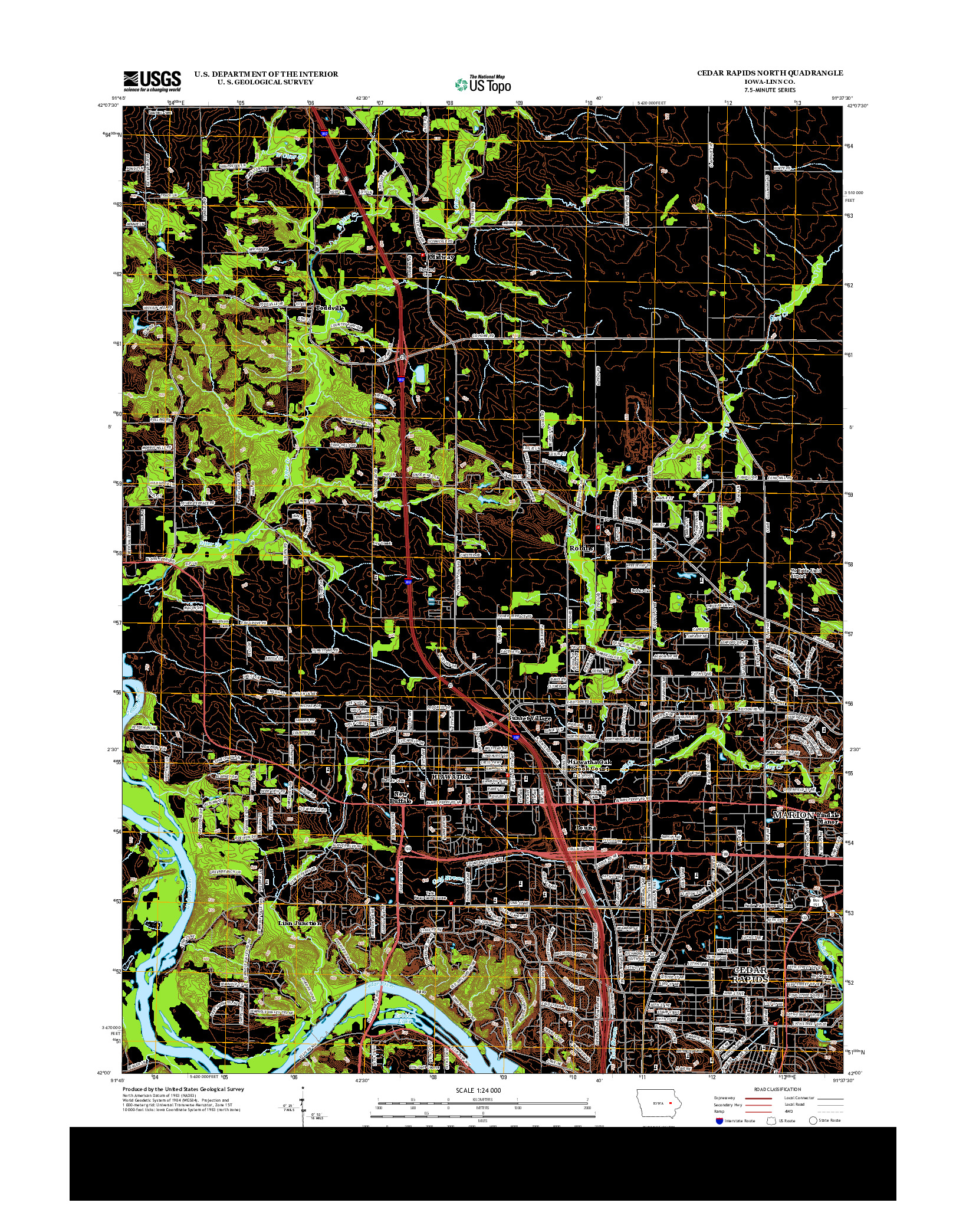 USGS US TOPO 7.5-MINUTE MAP FOR CEDAR RAPIDS NORTH, IA 2013