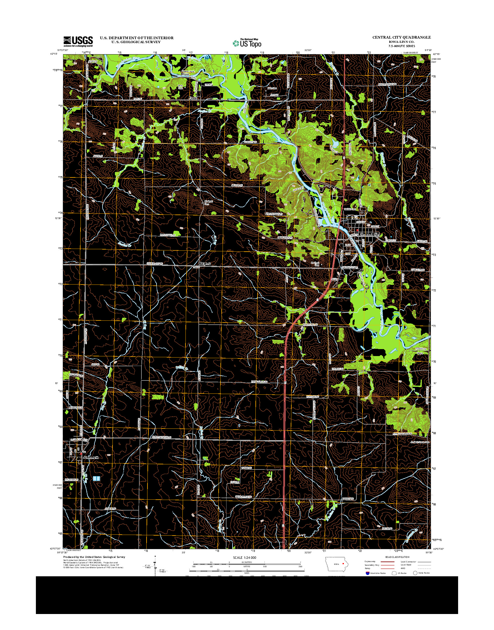 USGS US TOPO 7.5-MINUTE MAP FOR CENTRAL CITY, IA 2013