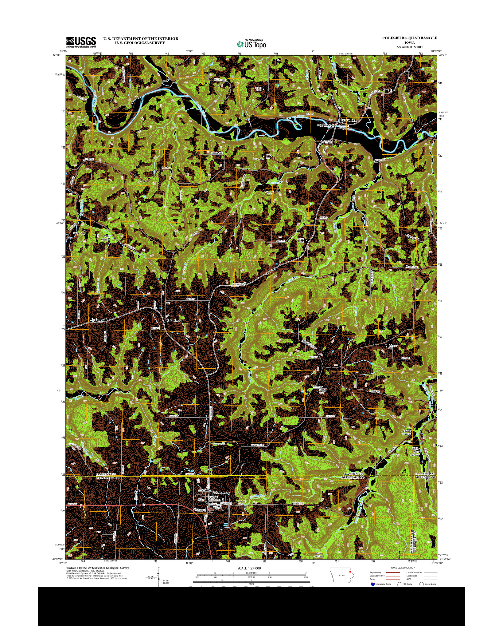 USGS US TOPO 7.5-MINUTE MAP FOR COLESBURG, IA 2013