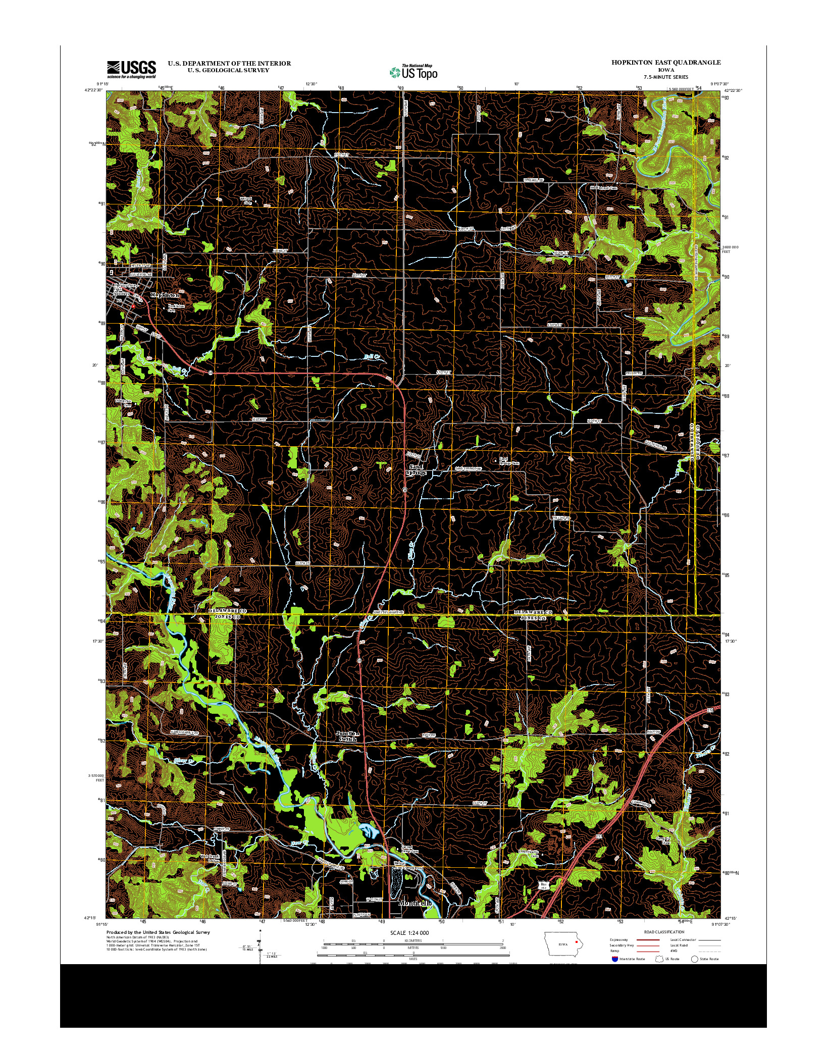 USGS US TOPO 7.5-MINUTE MAP FOR HOPKINTON EAST, IA 2013
