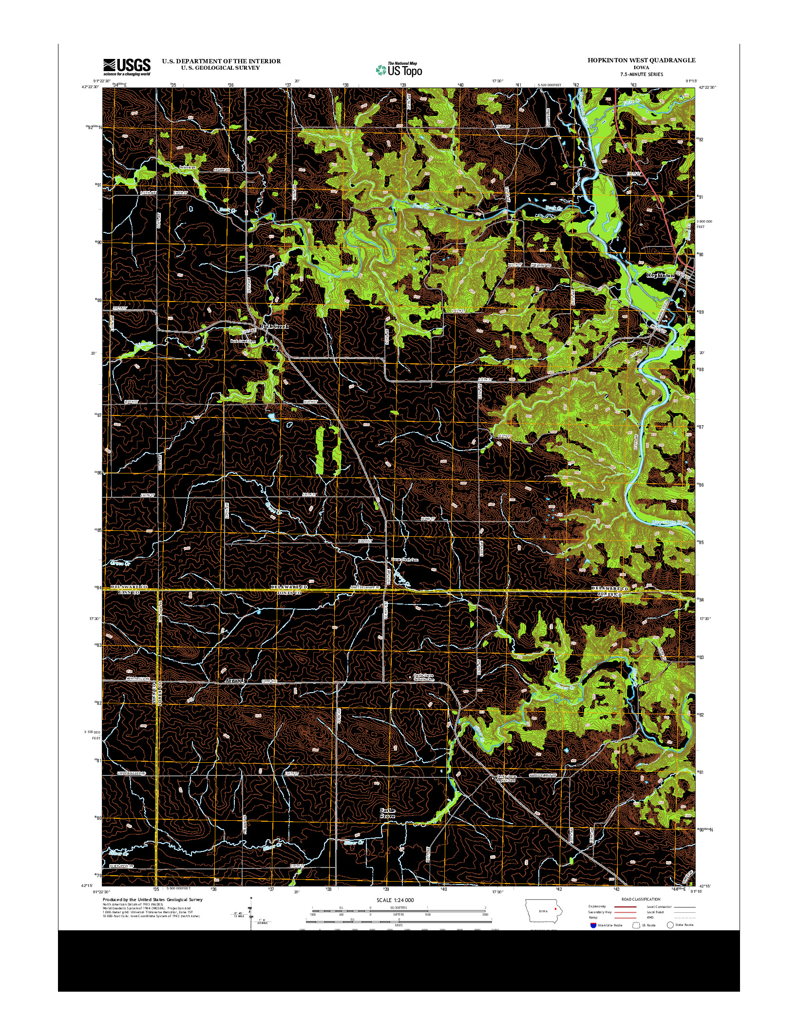 USGS US TOPO 7.5-MINUTE MAP FOR HOPKINTON WEST, IA 2013