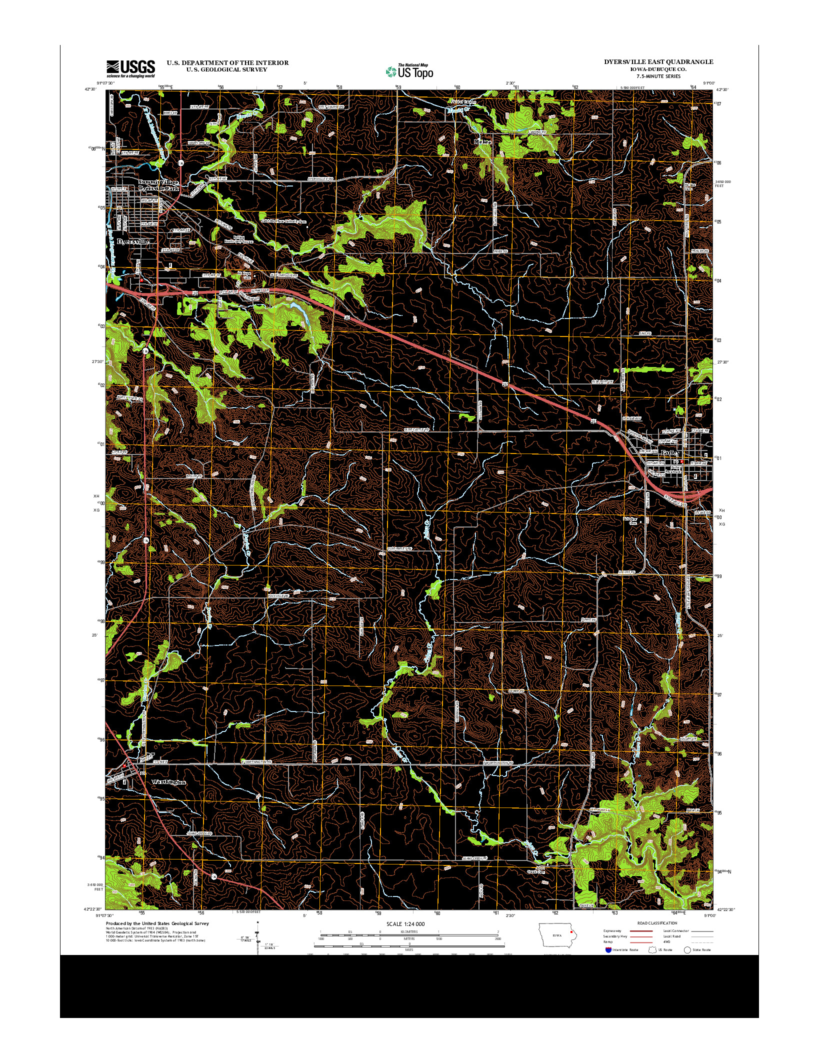 USGS US TOPO 7.5-MINUTE MAP FOR DYERSVILLE EAST, IA 2013