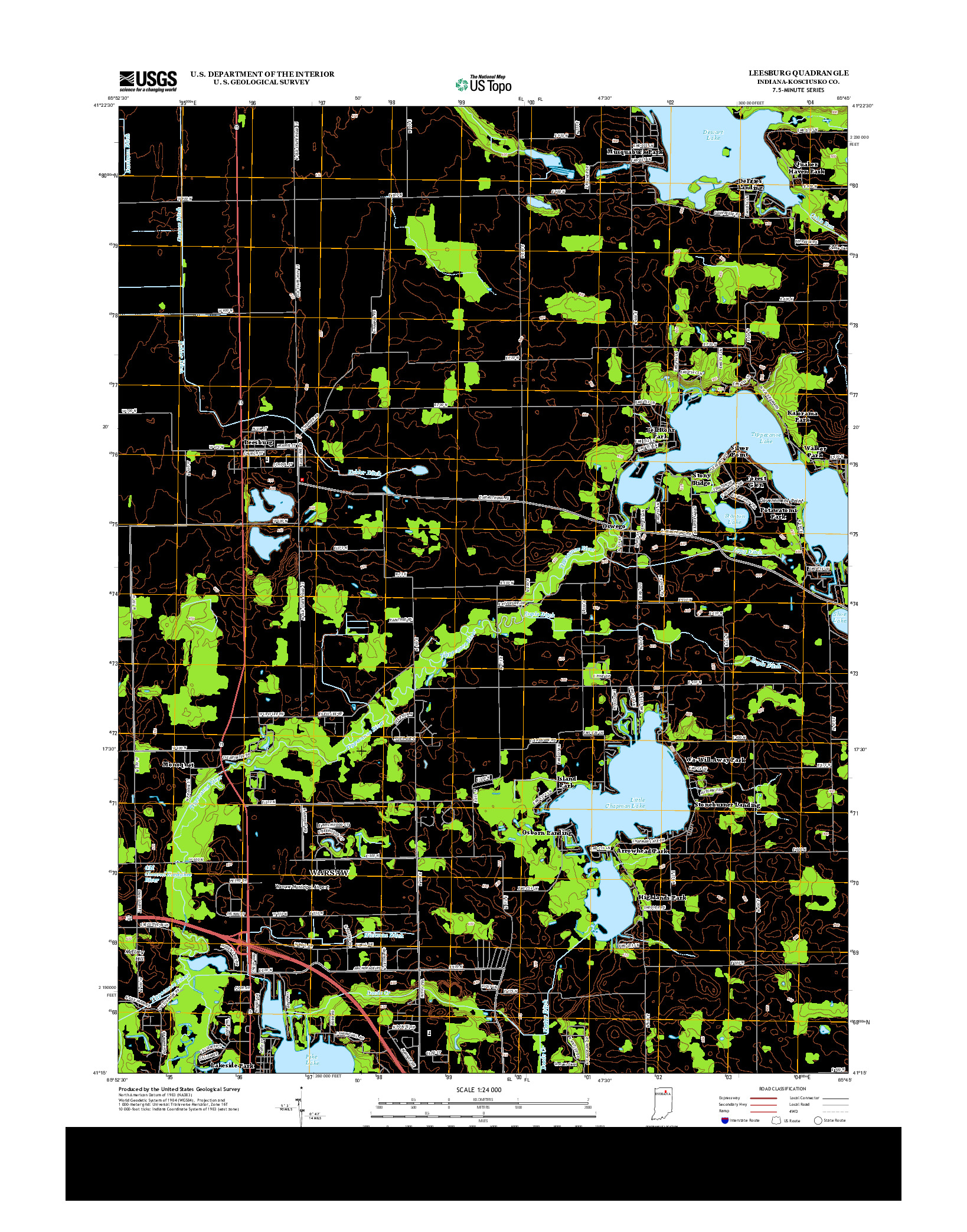 USGS US TOPO 7.5-MINUTE MAP FOR LEESBURG, IN 2013