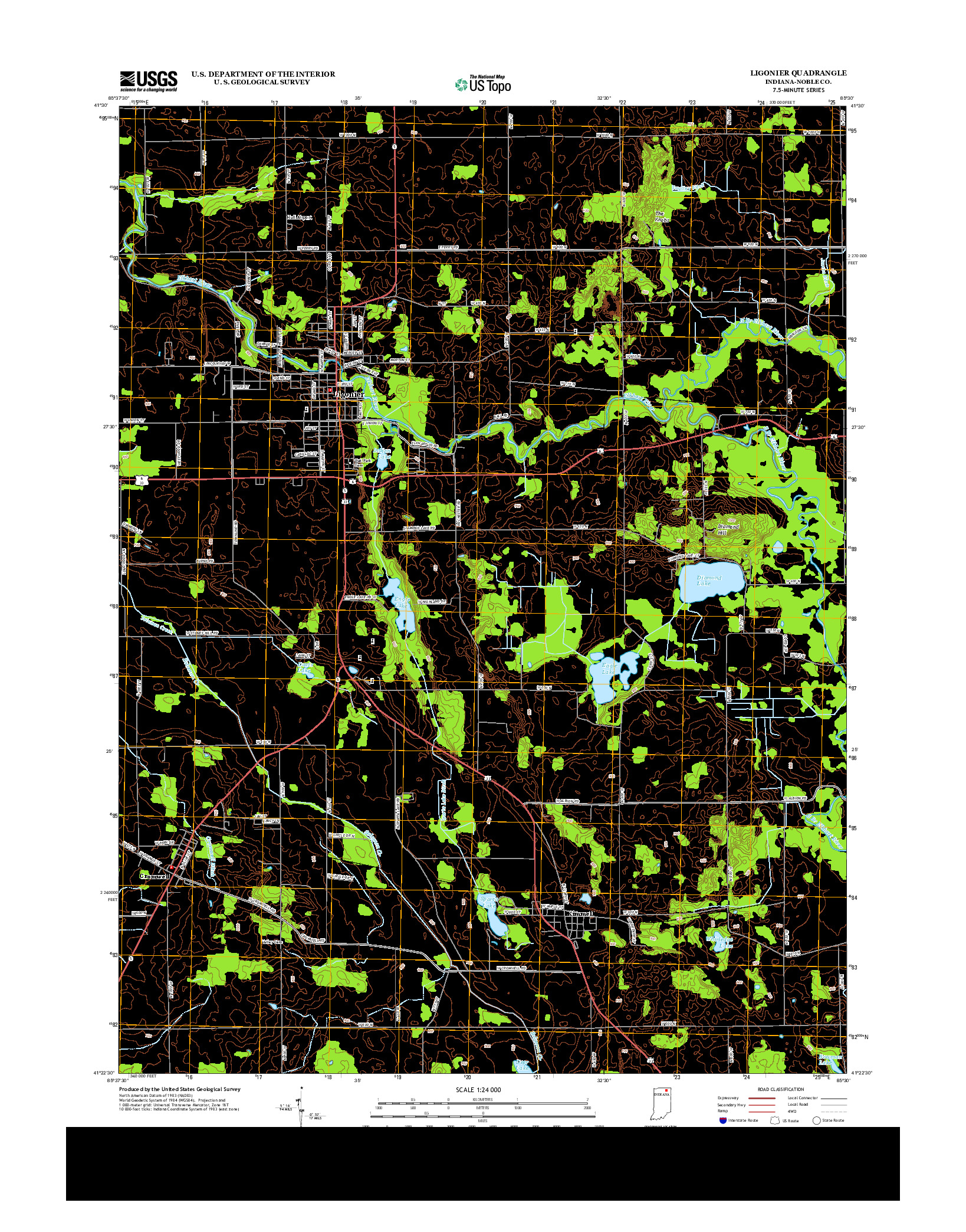 USGS US TOPO 7.5-MINUTE MAP FOR LIGONIER, IN 2013